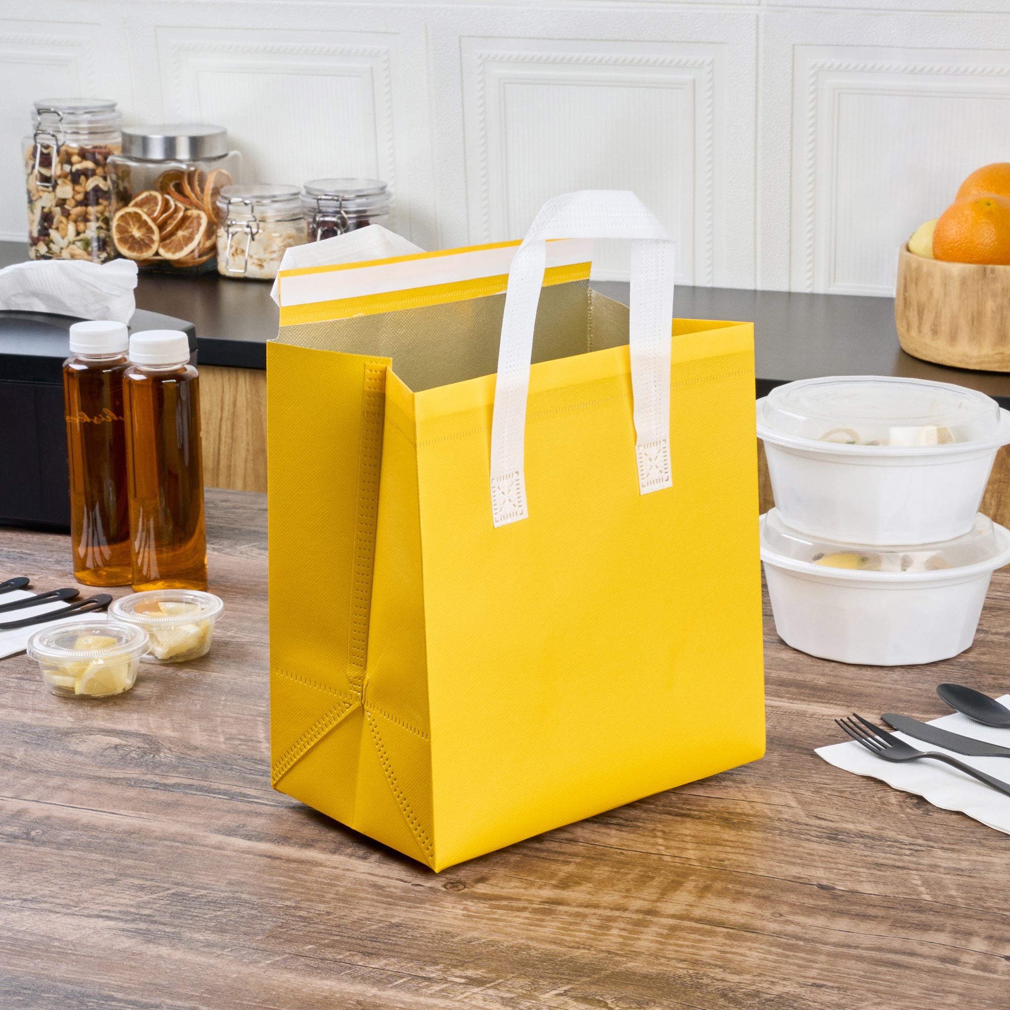 Insulated Yellow Takeout Bags - Tamper Evident Food Delivery Bags (9.5