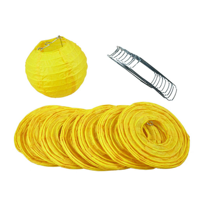 10 Pack Yellow Round Paper Lanterns with Even Ribbing - Hanging Party Decorations for Wedding, Birthday & Festival Decor - String Lights Sold Separately