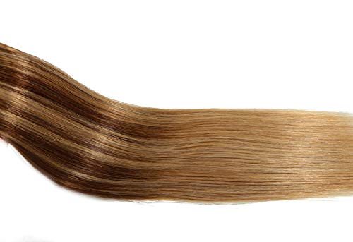 HUAYI 7Pcs Clip-In Human Hair Extensions - Chocolate Brown Ombre to Blonde, 120g, Soft Silky Thick Ends, Tangle-Free, Full Head Coverage (22'') - Perfect for Daily Styling, Parties & Special Occasions