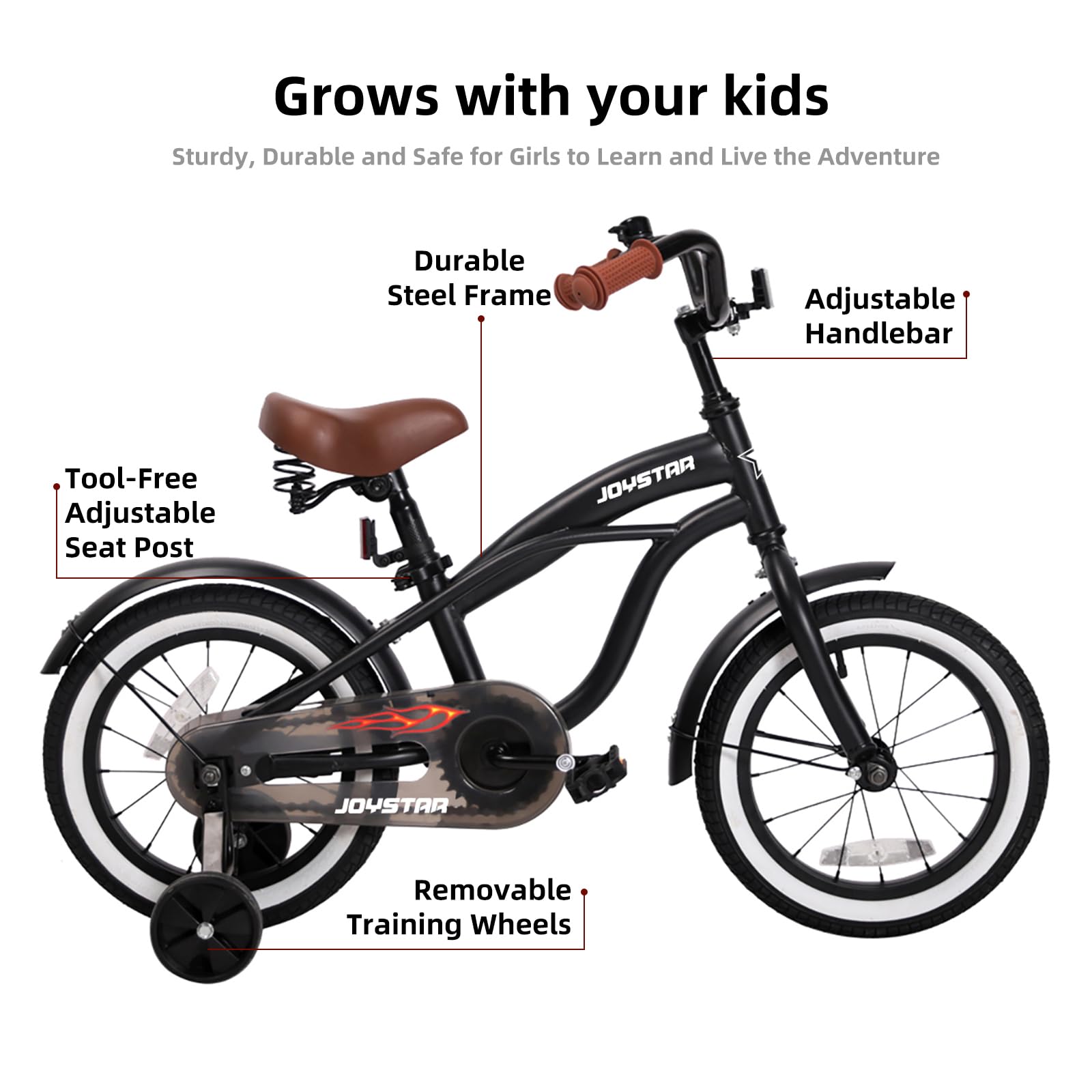 JOYSTAR 12 14 16 Inch Kids Cruiser Bike for Boys & Girls Ages 2-7 Years - Training Wheels & Coaster Brake - Perfect for Neighborhood Rides, Park Adventures & Learning to Bike