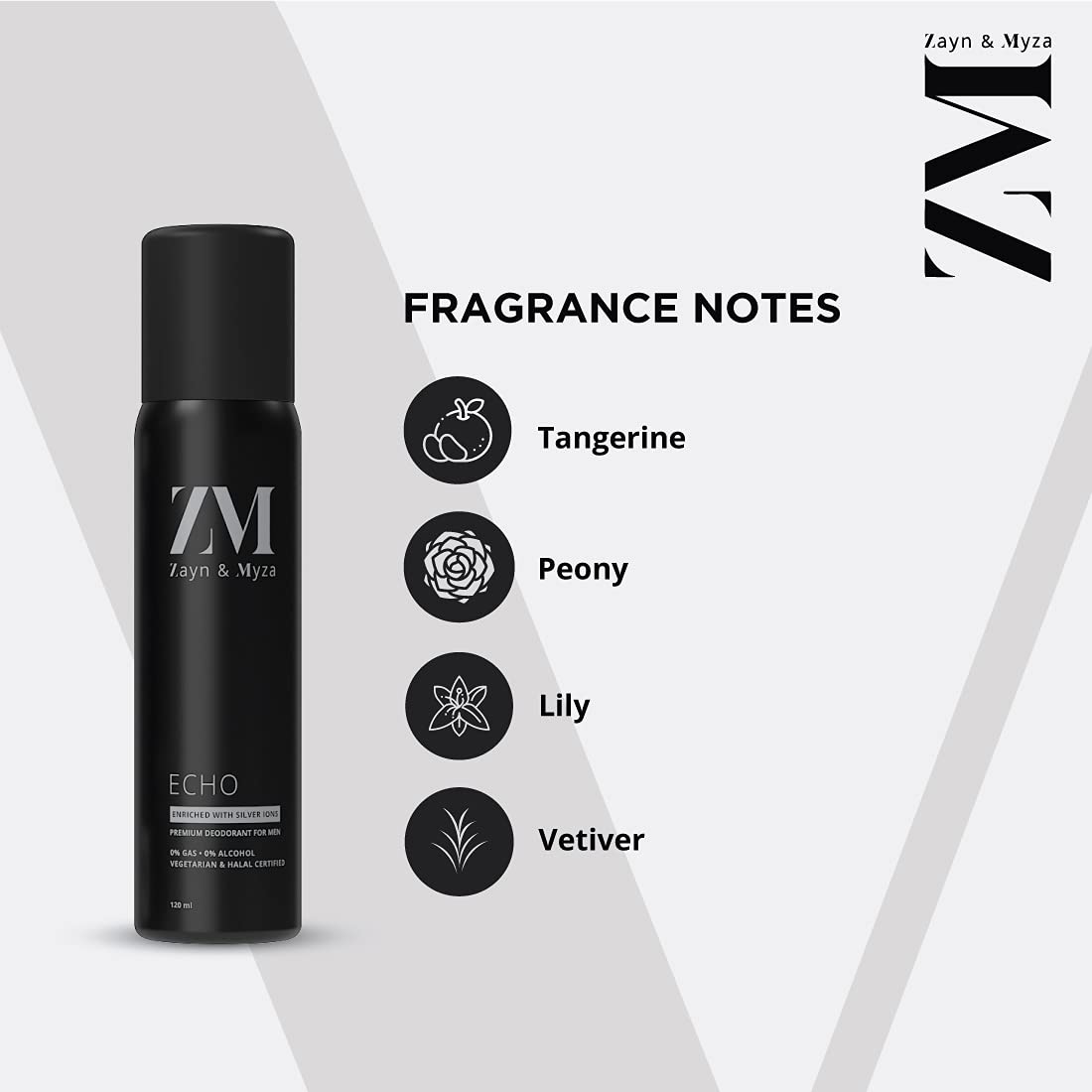 ZM Zayn & Myza Echo Alcohol-Free Deodorant for Men | 120ml Long-Lasting Freshness with Citrus Scent | Ideal for Gym, Work & Daily Use