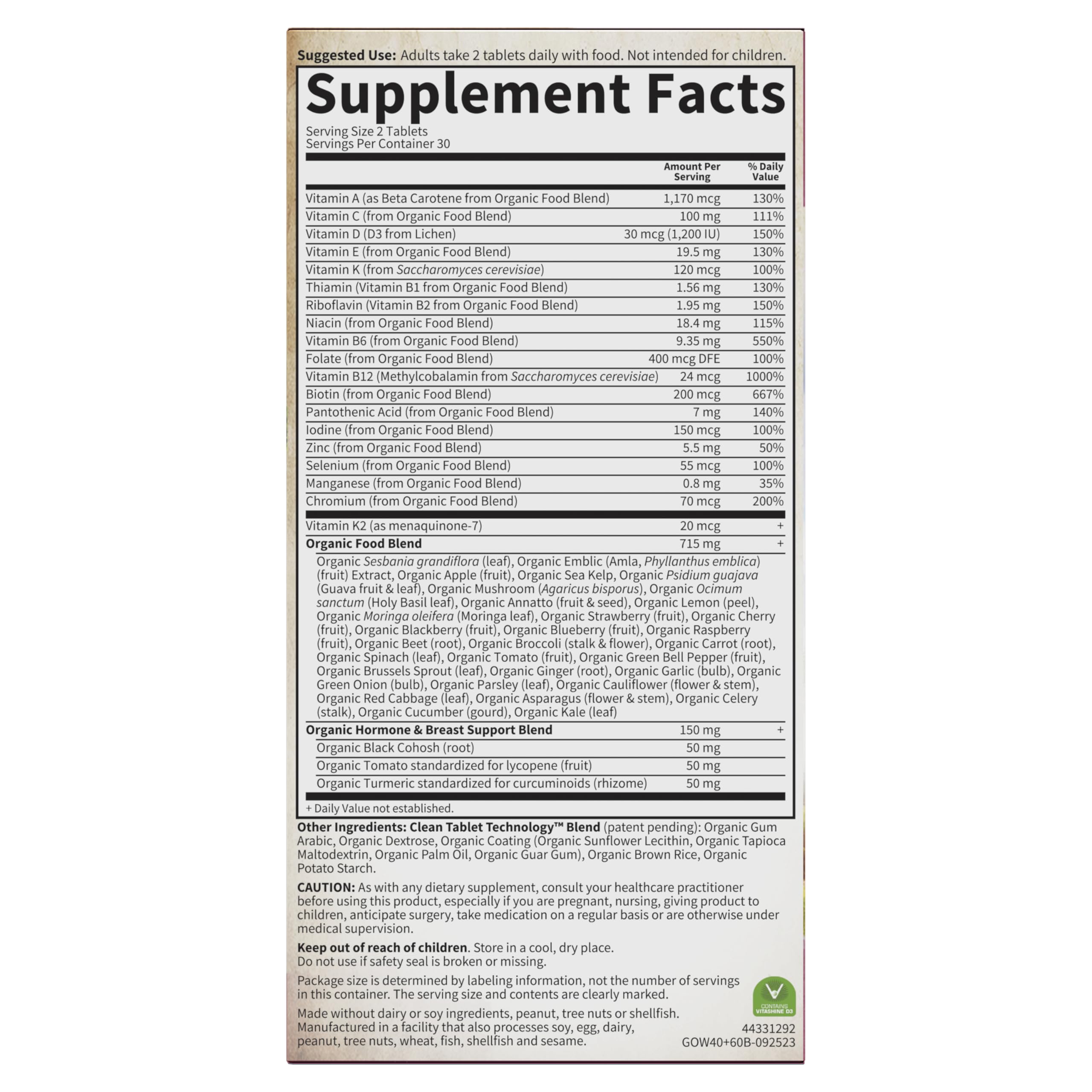 Garden of Life Organic Multivitamin for Women 40+ | 60 Vegan Tablets | Hormone & Breast Health Support | Whole Food Supplement | Perfect for Daily Wellness & Active Lifestyles