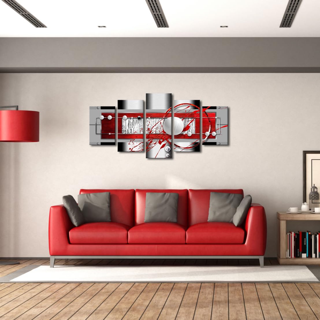 Abstract Canvas Wall Art - Red Black Grey Framed Painting for Living Room Decor | Modern Home & Office Decor