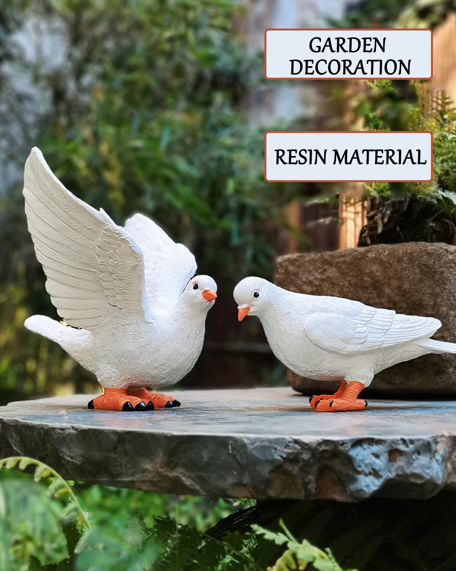 Handmade White Dove Garden Statues - Set of 3 Peace & Love Decor for Patio, Yard & Lawn | Funny Gnome-Style Sculptures for Outdoor Equality Theme | Perfect for Wedding, Anniversary & Garden Party Decorations