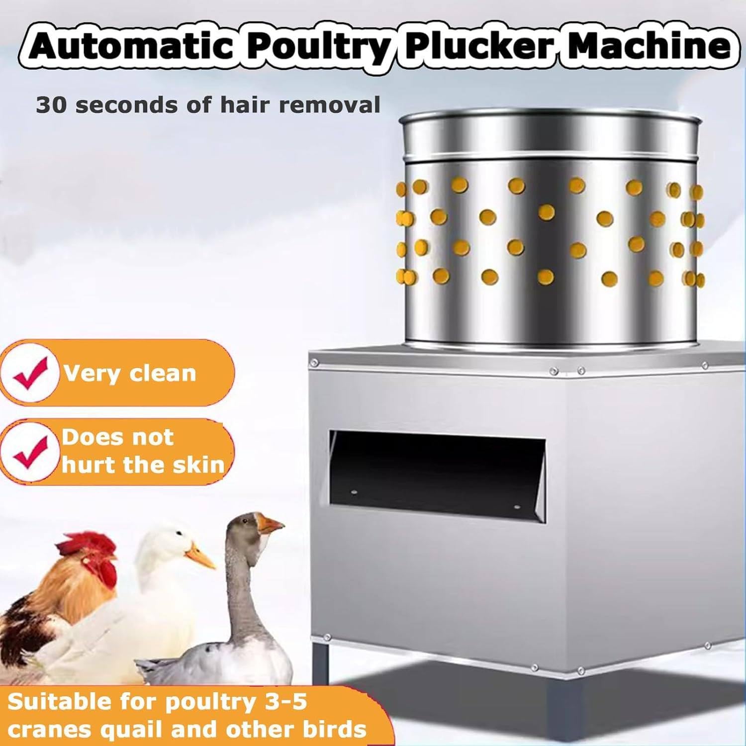 Electric Poultry Plucker Machine - Stainless Steel Feather Removal Tool for Chicken, Duck & Turkey - Fast & Efficient for Home Butchering & Farm Use
