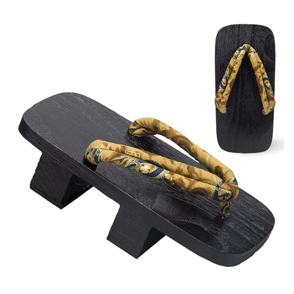 TRB Wooden Clogs Slippers for Men & Women - Japanese Geta Sandals with High Platform - Traditional Flip Flops for Halloween Costumes & Cosplay - Comfortable Wooden Shoes for Home, Garden & Outdoor Wear (Color: D, Size: EUR 45-46)
