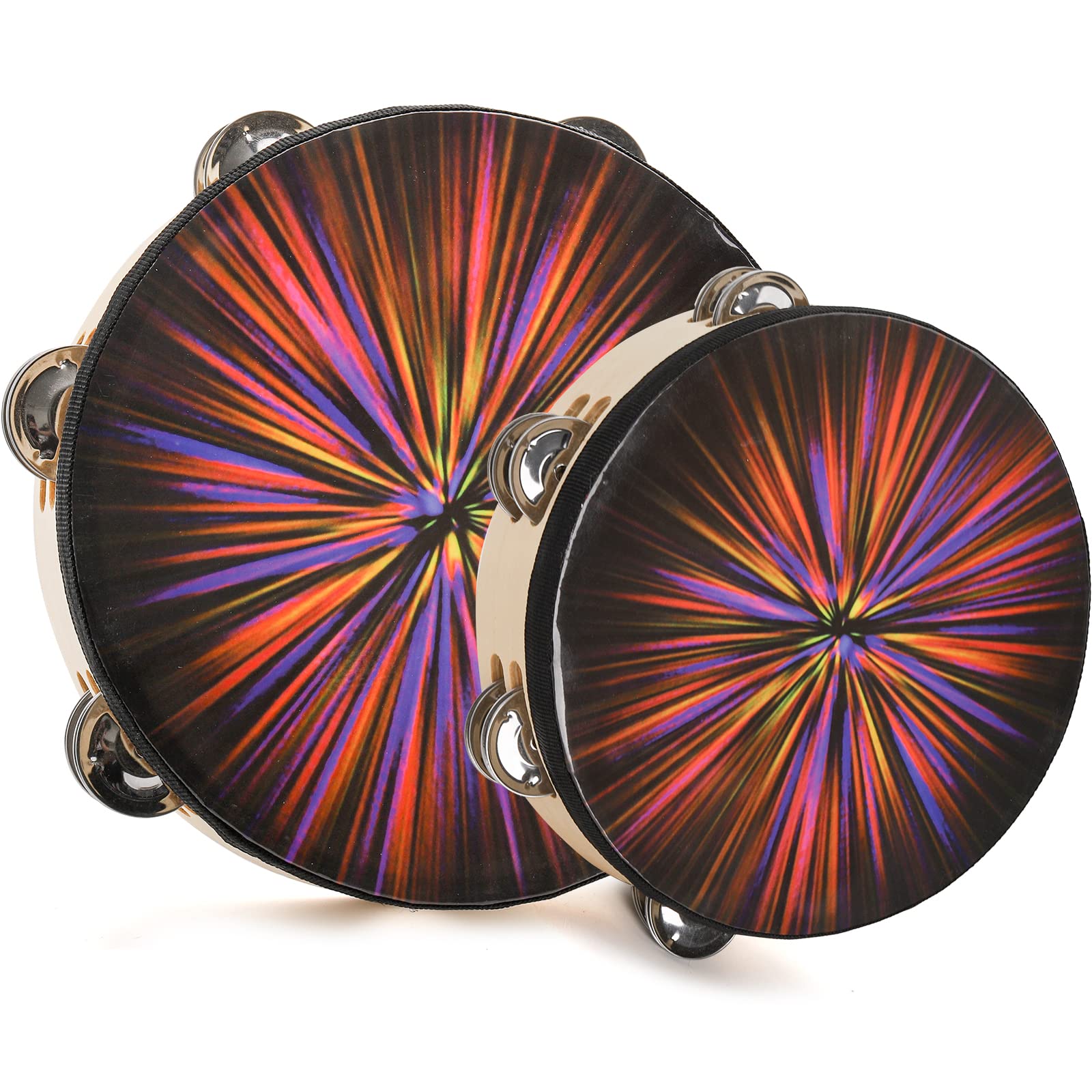 ZEAYEA 2 Pack Handheld Tambourine Set - 8 Inch & 10 Inch Double Row Jingle Percussion Instrument for Kids, Adults, Church & Music Education - Perfect for Games, Parties, Worship & Classroom Activities