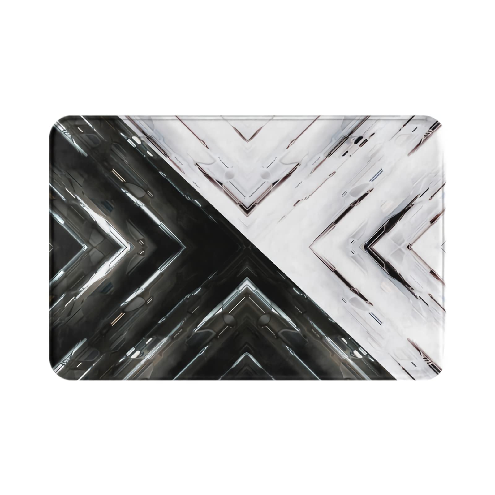 Modern Abstract Black & White Bath Mat Set - Non-Slip Washable Flannel Bathroom Rug with Gray Stripes (15.7x26.3 Inch) - Soft Kitchen Floor Mat for Bedroom, Entryway, Indoor Use - Perfect for Bathroom Decor & Home Safety