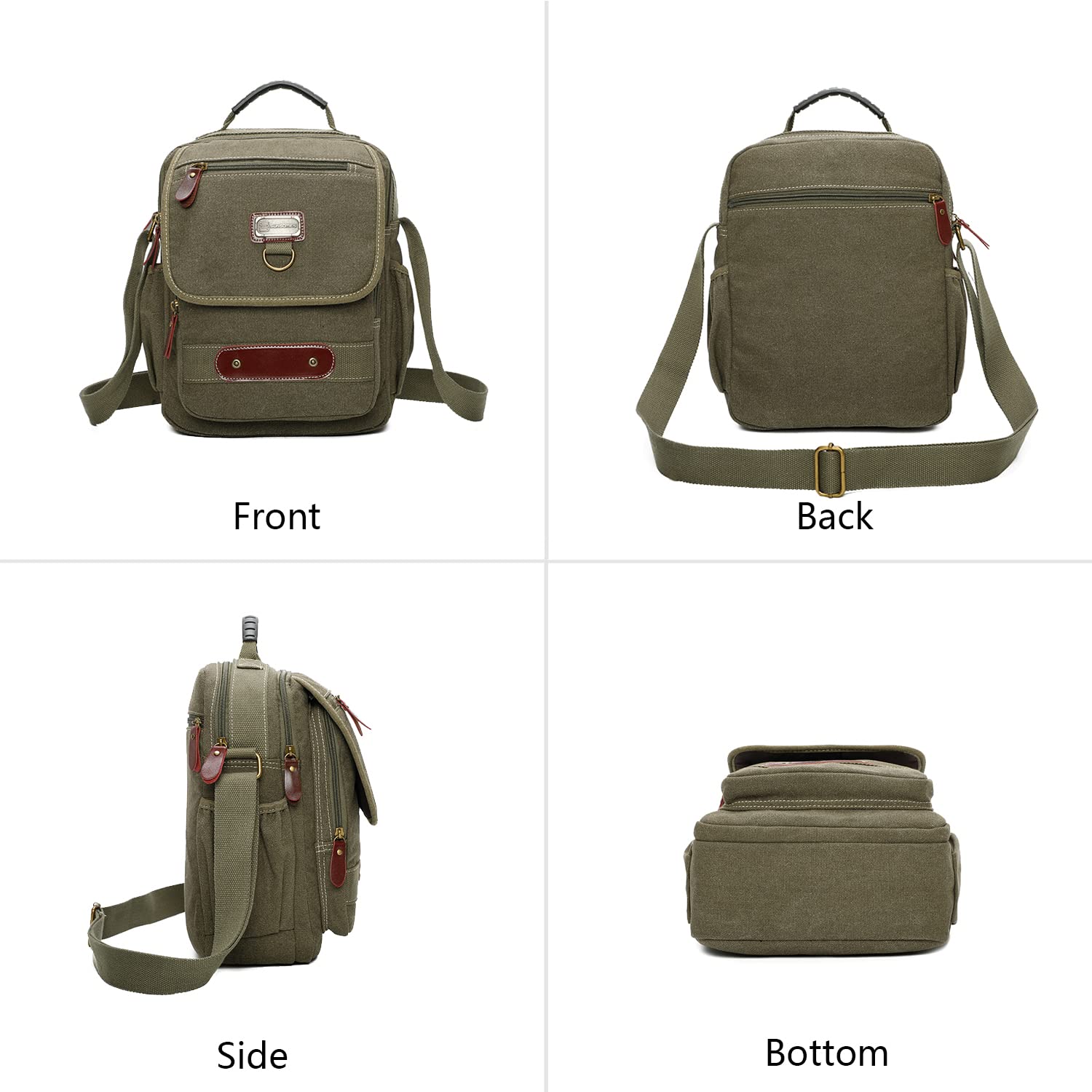 Men's Small Canvas Messenger Bag - Crossbody Shoulder Purse with Water Bottle Pocket (12 Inch) - Perfect for Work, Travel & Daily Commute