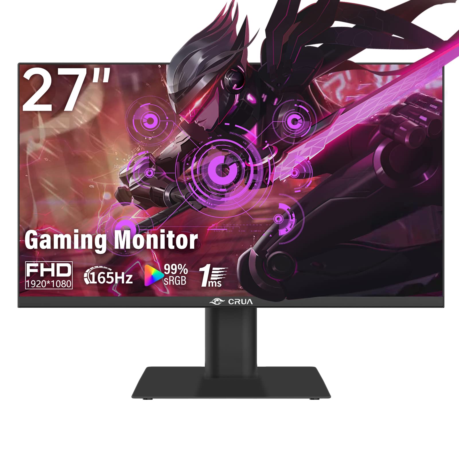 CRUA 27 Inch Gaming Monitor 144Hz/165Hz, Full HD 1080P Frameless PC Monitor, 1ms GTG Response, AMD FreeSync, 100% sRGB, Eye Care Technology, HDMI & DP Ports - Perfect for Esports, FPS Gaming & Home Office Setup
