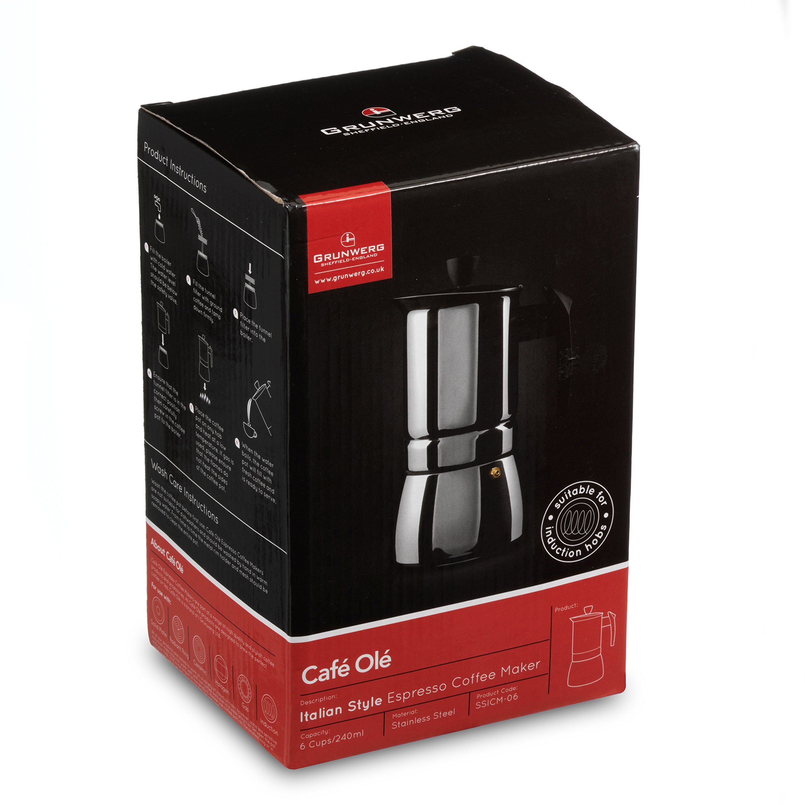 Café Ole SSICM-06 6-Cup Stainless Steel Espresso Coffee Maker - Silver | Perfect for Home, Office & Small Cafes | Fast Brewing & Compact Design