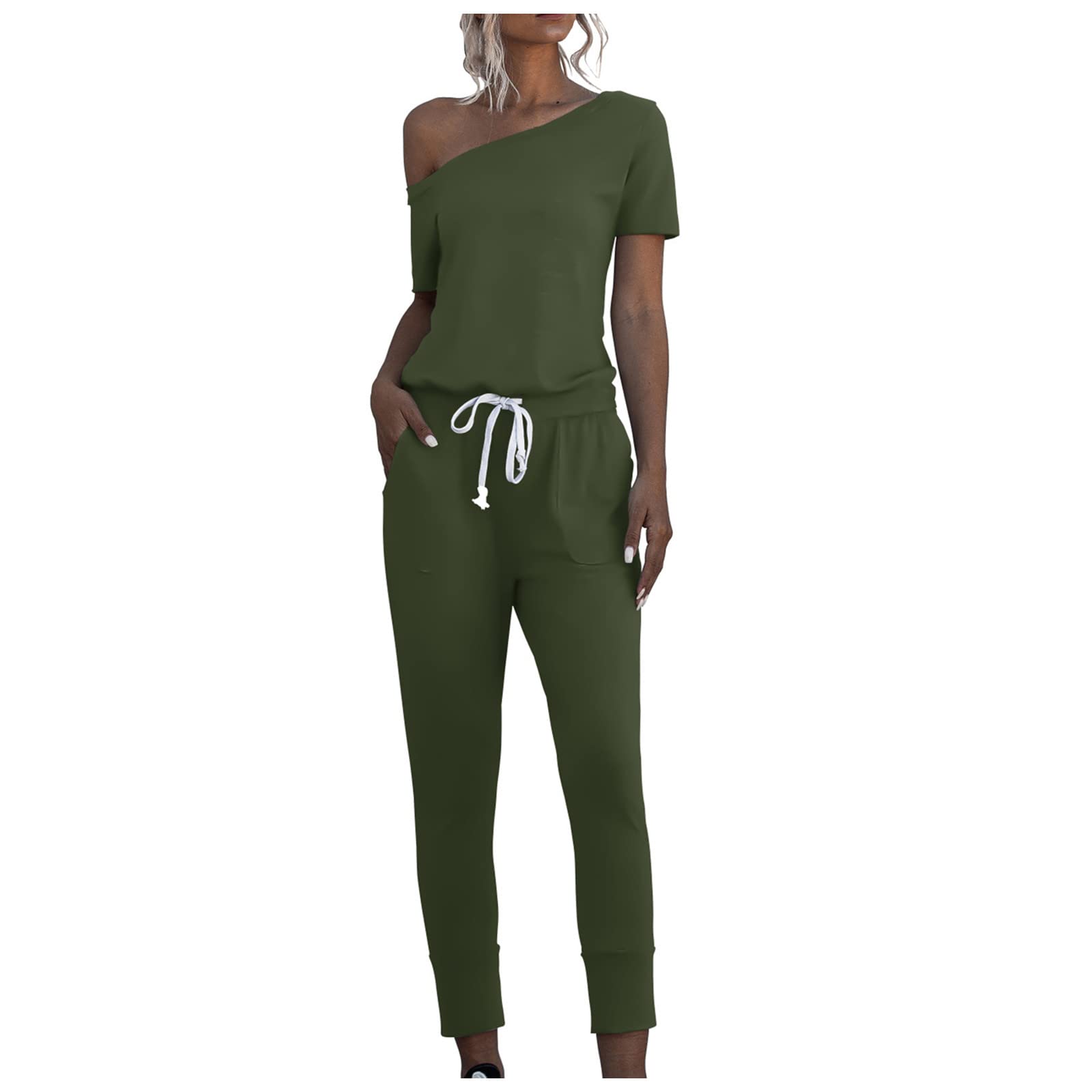 Women's Off Shoulder Jumpsuit - Solid Color One Piece Romper Pants, Comfortable Summer Outfit for Beach, Party & Casual Wear