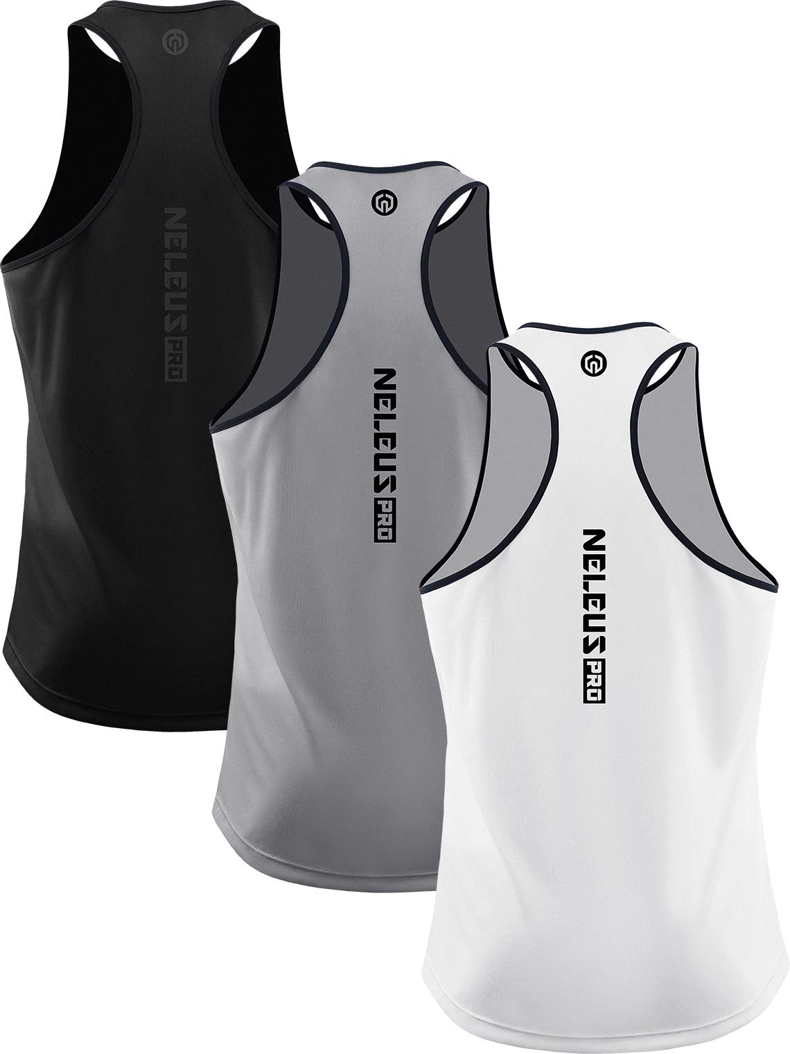 NELEUS Men's 3 Pack Running Tank Tops - Moisture Wicking Quick Dry Athletic Shirts for Gym, Workout & Sports - Breathable Y-Back Sleeveless Shirts for Jogging, Fitness & Summer Activities