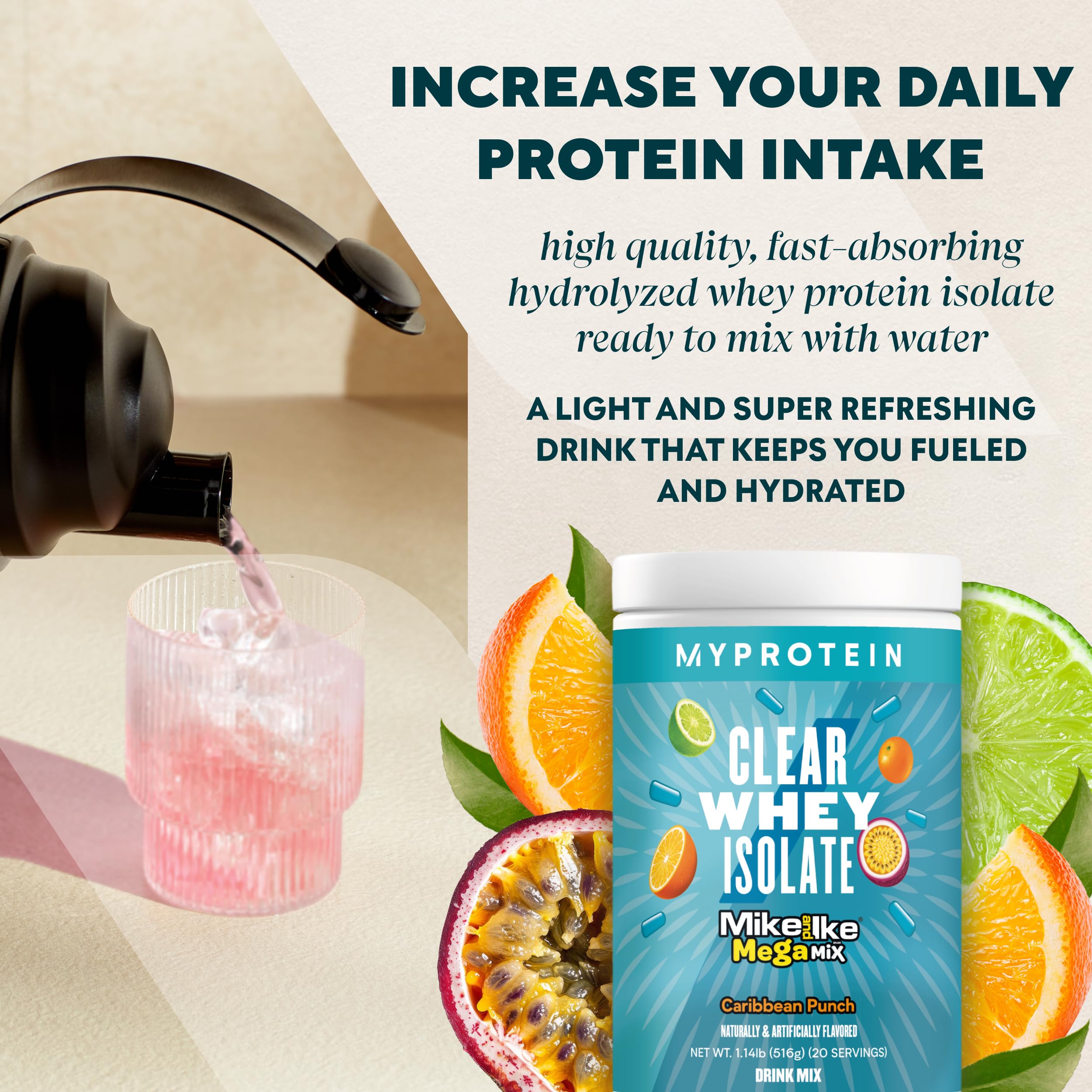 Myprotein Clear Whey Isolate Protein Powder - 1.1 Lb (20 Servings) Fruity Mike and IKE Caribbean Punch Flavor | 20g Protein per Serving for Muscle Recovery & Performance | Ideal for Post-Workout, Gym & Active Lifestyle