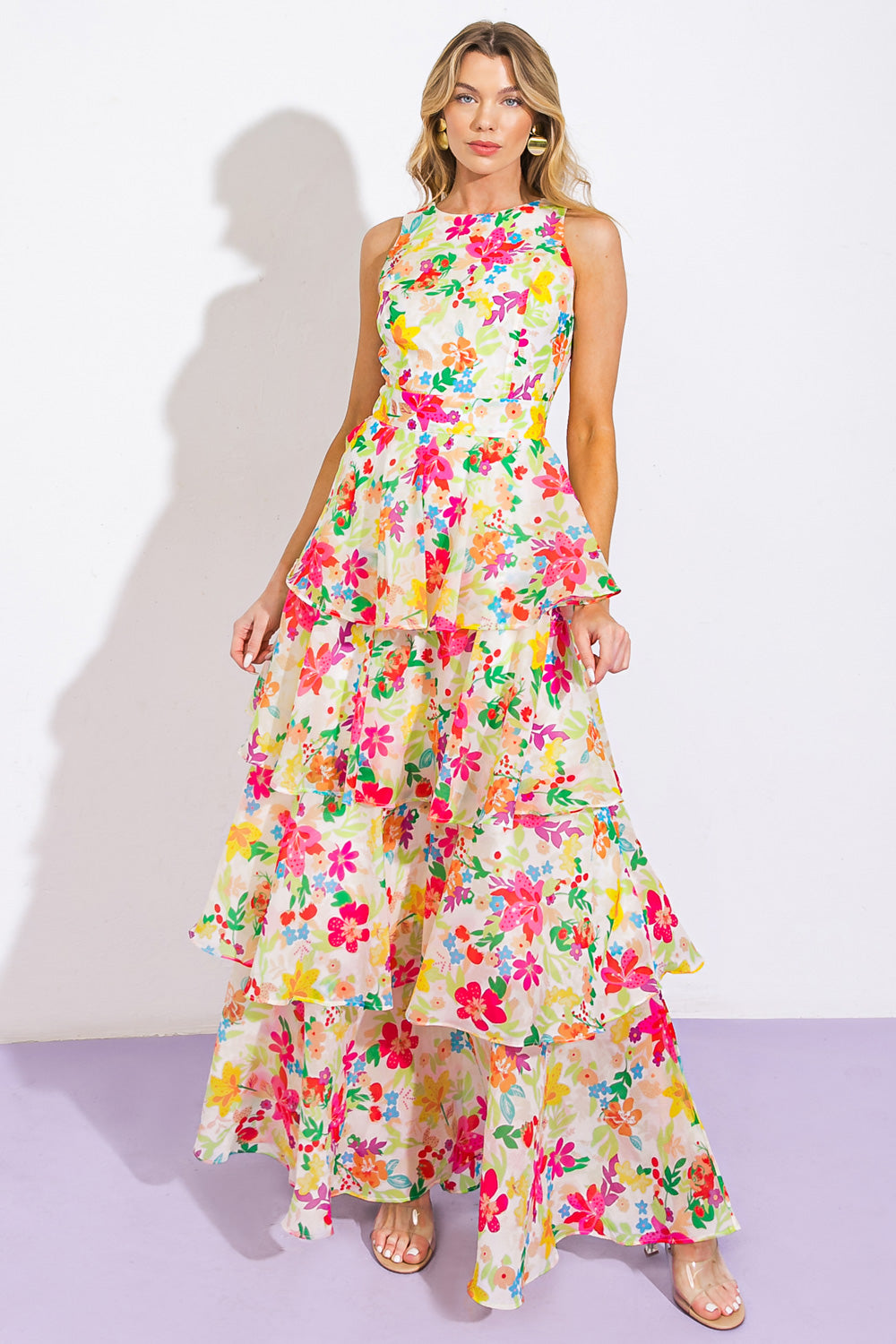 DAISY DAYS Floral Tiered Maxi Dress for Women - Summer Boho Beach Dress for Vacation, Party & Casual Wear