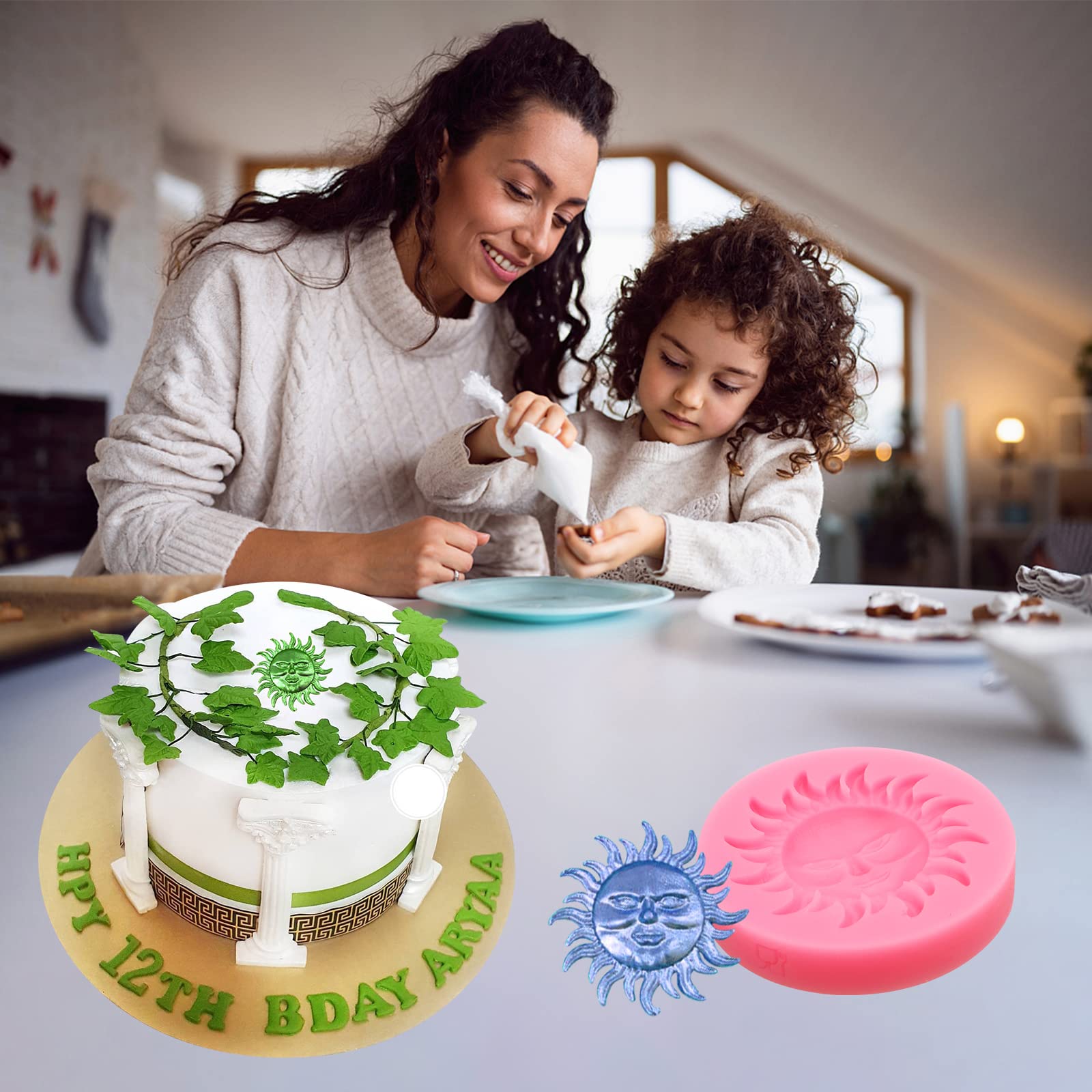 Sun God & Moon God Silicone Fondant Molds - Ancient Greek Mythology Chocolate Candy Molds for Cake Decorating, Cupcake Toppers, Clay & Resin Crafts - Perfect for Birthday Parties, Wedding Cakes, and DIY Baking Projects