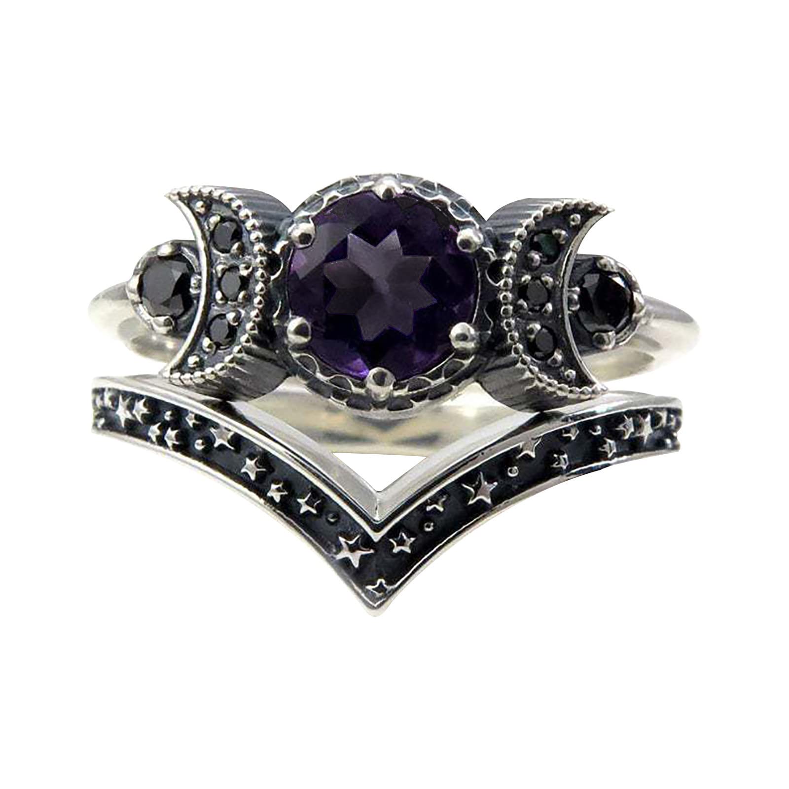 Amethyst Fidget Ring for Women & Girls - Purple Moon Jewelry Gift for Stress Relief