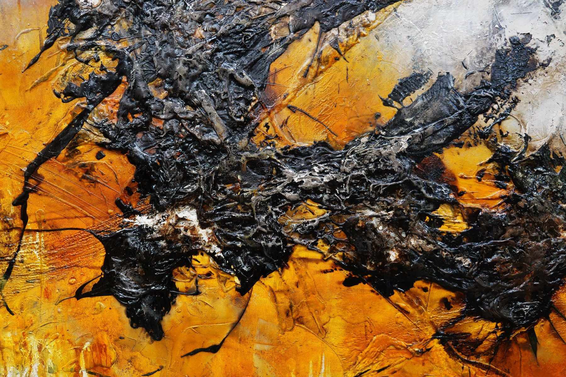 Grunged Sienna 270cm x 120cm Abstract Textured Canvas Painting in Black - Perfect for Modern Living Room & Office Wall Decor