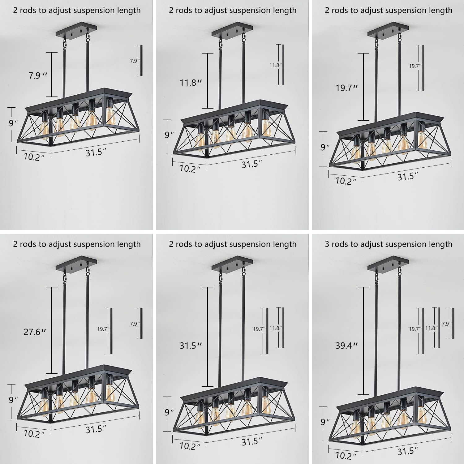 HuixuTe 5-Light Farmhouse Chandelier - Adjustable Height Rustic Wood Pendant Light for Kitchen Island & Dining Room Table | Perfect for Country Style Homes, Restaurants & Cabin Decor