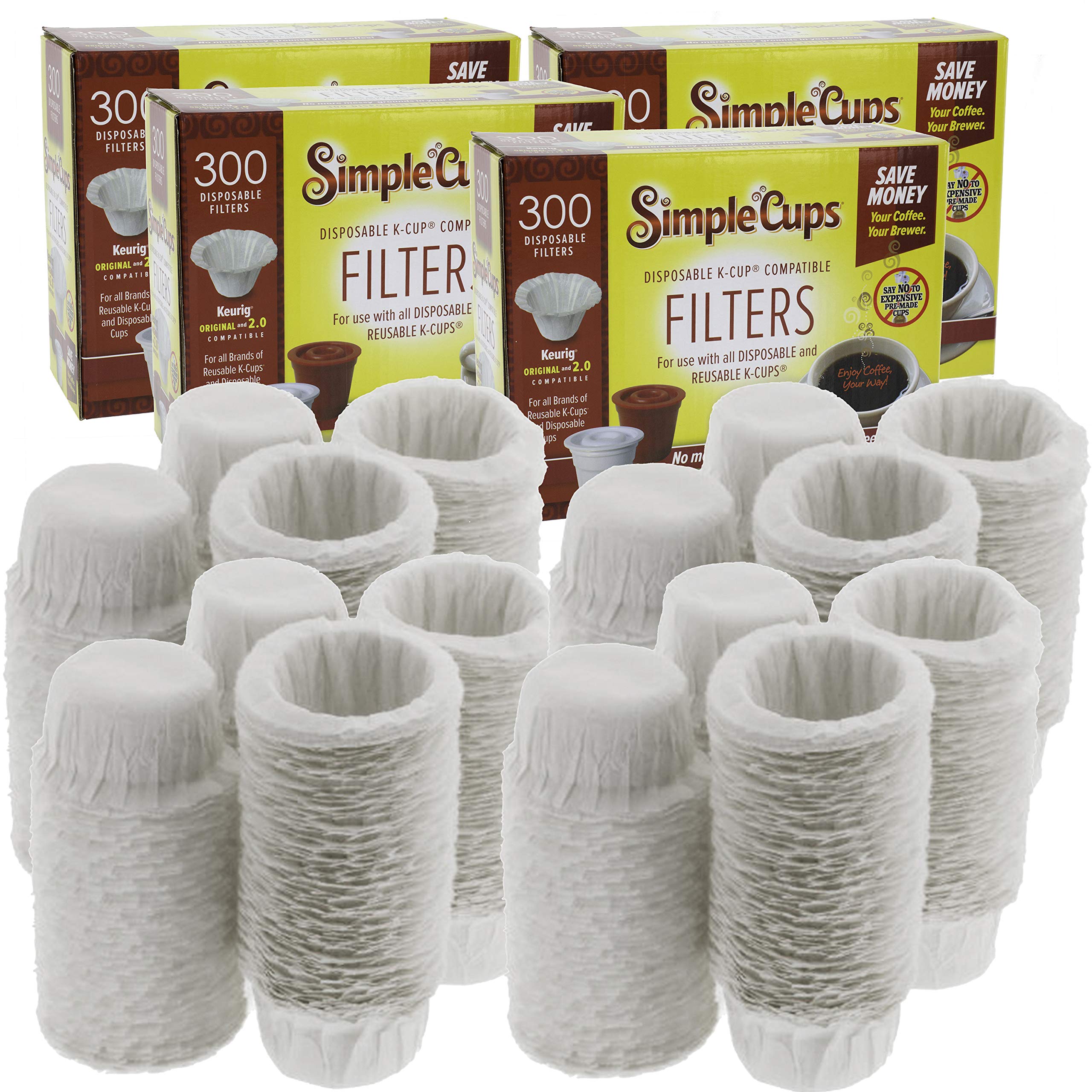 Disposable Paper Coffee Filters 1200 Count - Compatible with Keurig K-Cup & Single Serve Coffee Makers - Reusable for All Brands - Brew Fresh Coffee at Home or Office