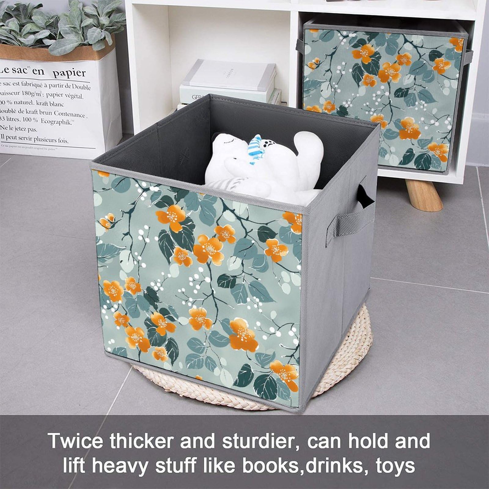 2-Pack Foldable Fabric Storage Bins with Handles - Collapsible Closet Organizer Baskets for Clothes, Toys & Home Organization (Floral Pattern) - Perfect for Bedroom, Nursery & Small Space Storage Solutions