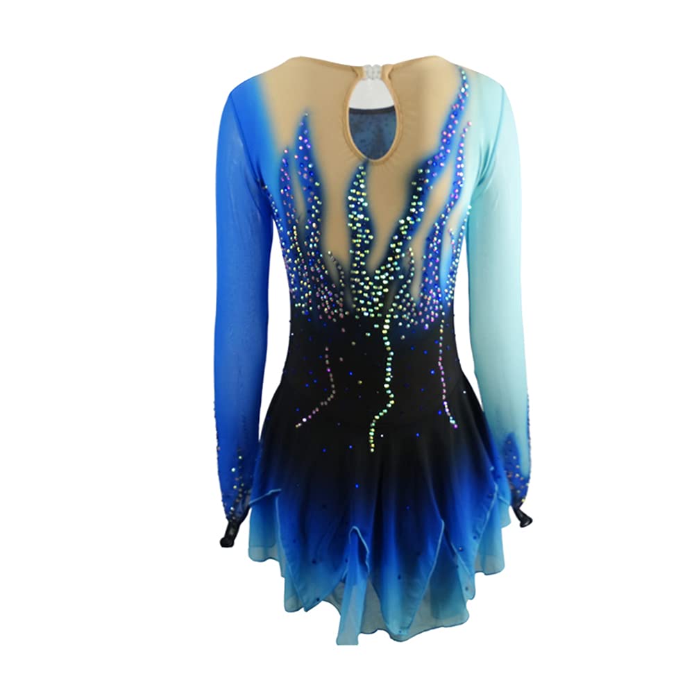 LIUHUO Girls Figure Skating Dress - Blue Ice Skating Competition Costume for Teens & Kids - Perfect for Ice Shows, Competitions, and Pole Dance Performances