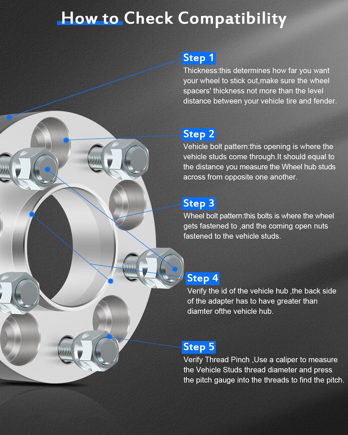 ECCPP 4-Piece 5 Lug 5x4.5 to 5x4.5 Hub Centric Wheel Spacers (1.25 Inch Thick, 5x114.3mm Bolt Pattern, 70.5mm Center Bore) - Compatible with Ford Mustang, Edge, Crown Victoria | Heavy-Duty 1/2