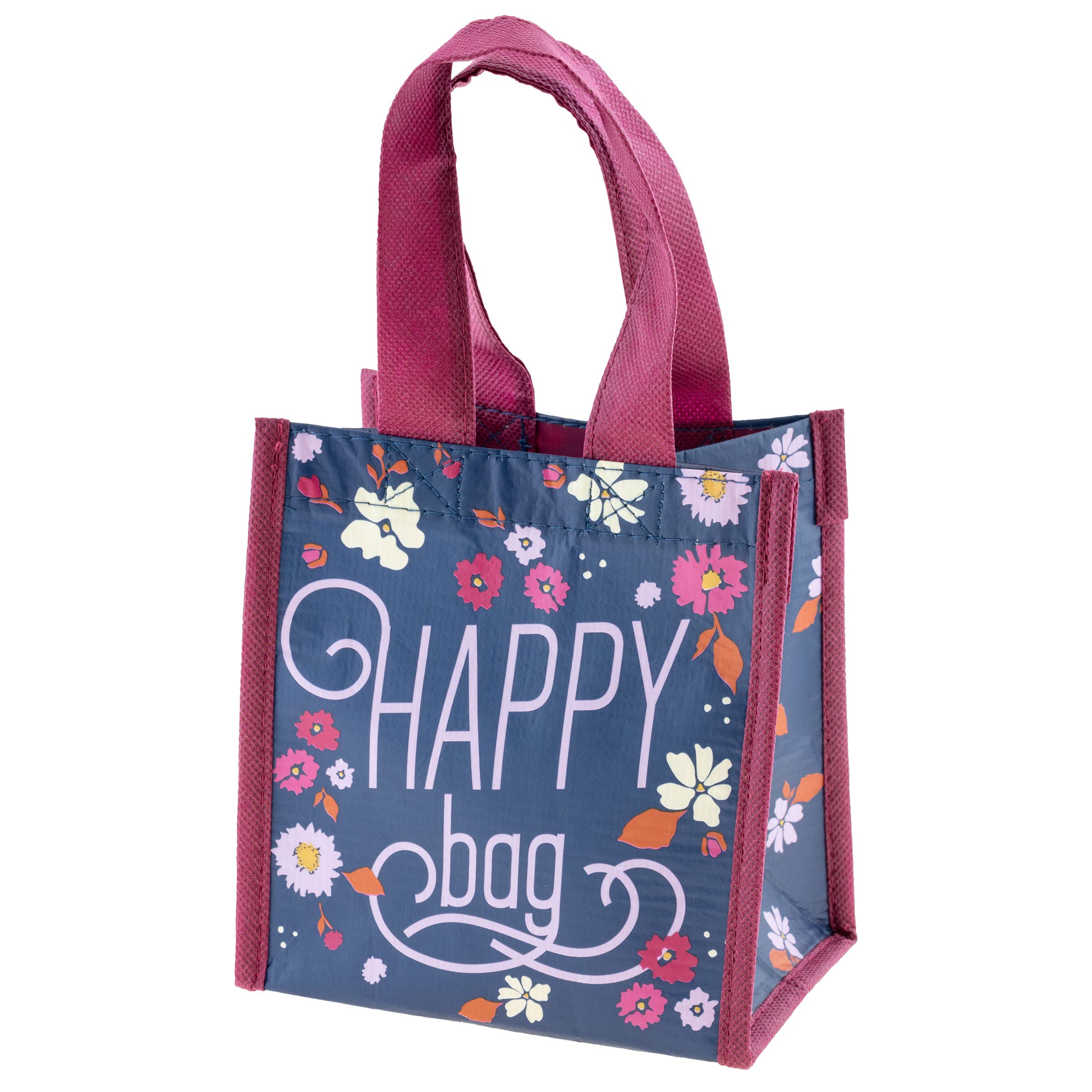 Eco-Friendly Reusable Gift Bags - Karma RPET Tote Bags with Handles for Birthday, Christmas & Party Favors - Navy Blue Floral Small Gift Bag for Sustainable Gifting & Everyday Use