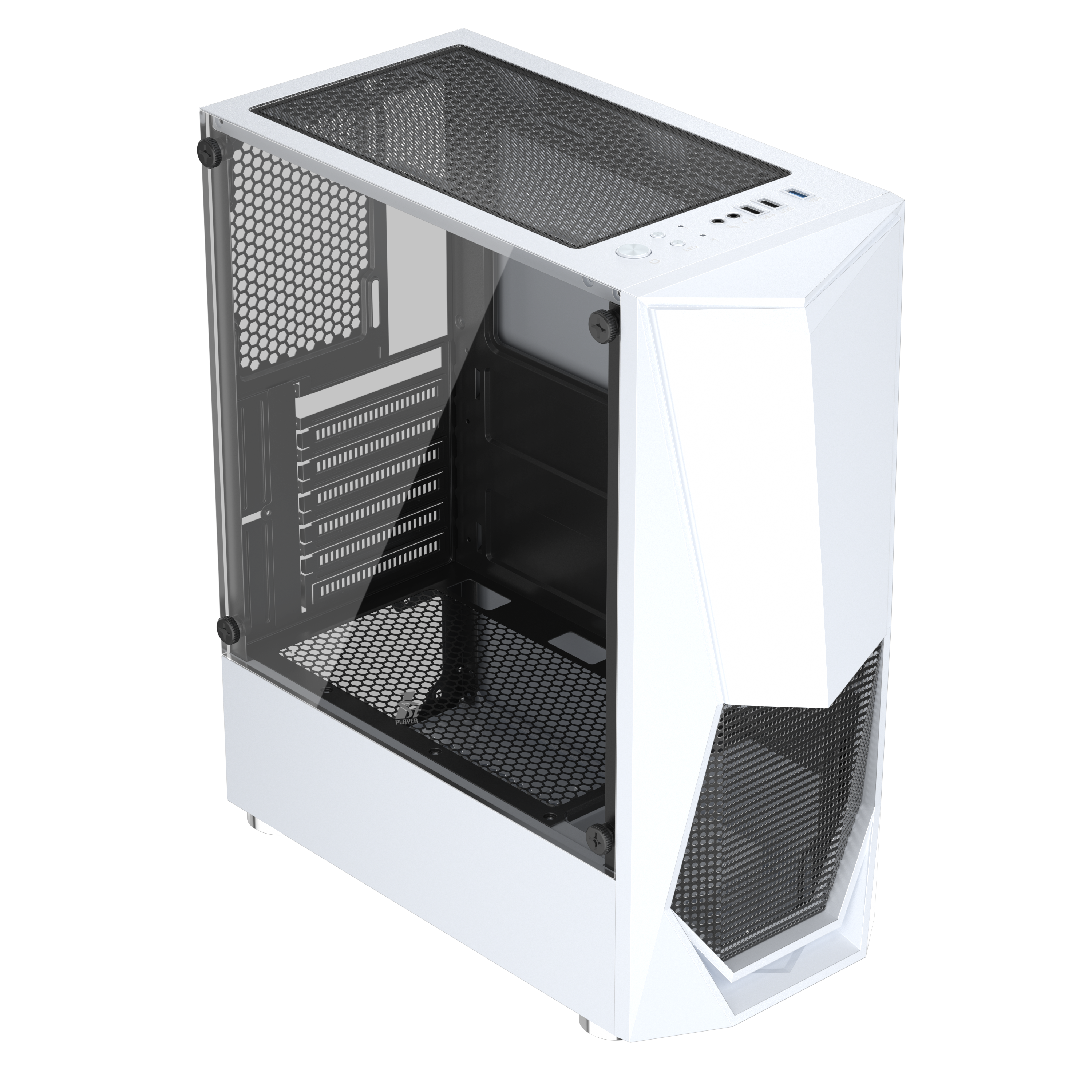 1st Player DK 3 ATX/Micro ATX Mid Tower PC Case - White Tempered Glass Side Panel, High Airflow Design for Gaming & Workstation Builds - Perfect for Home Office & Esports Setup