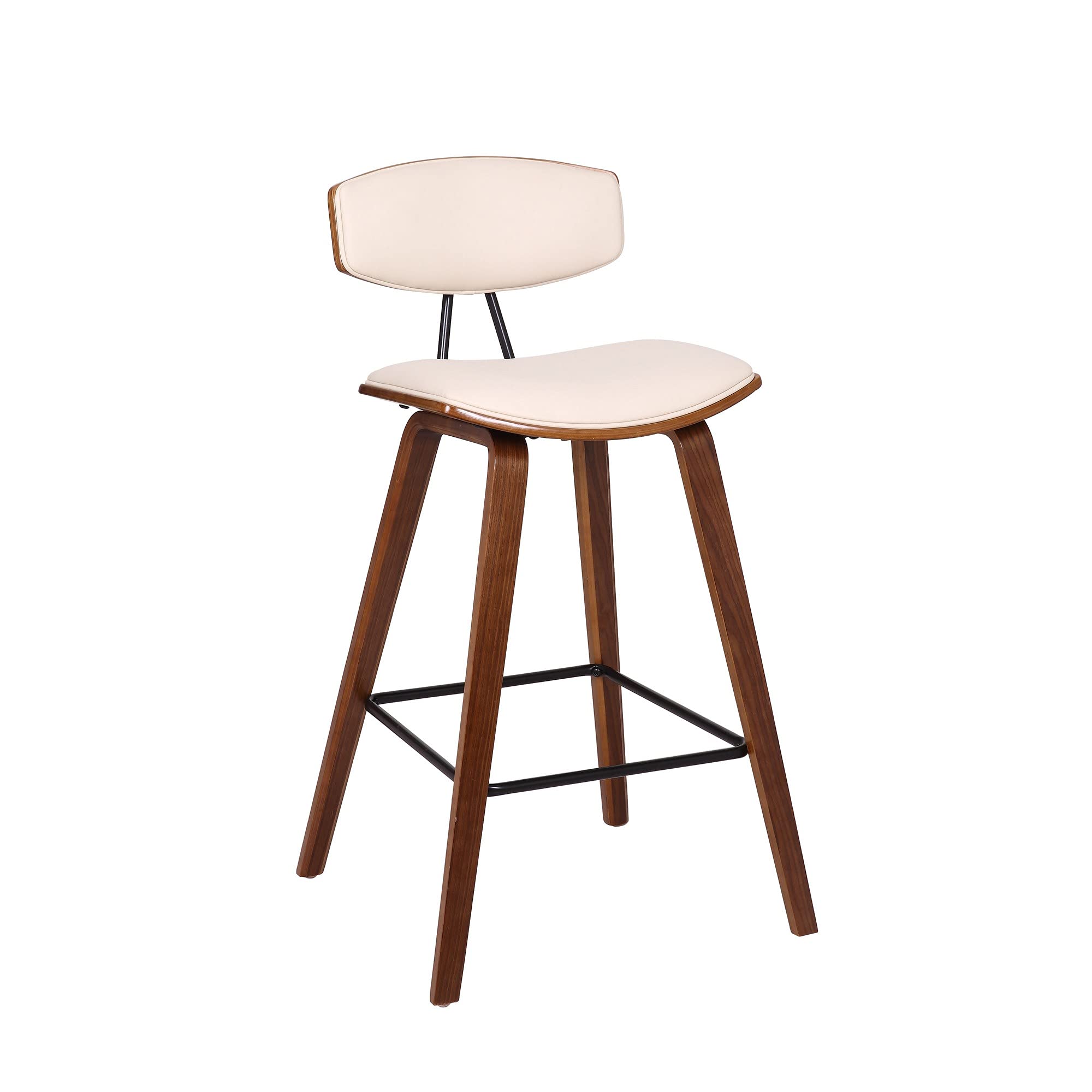 Benjara Mid Century Modern Counter Bar Stool with Padded Back - Cream Upholstery - Perfect for Kitchen Islands, Breakfast Bars & Home Decor