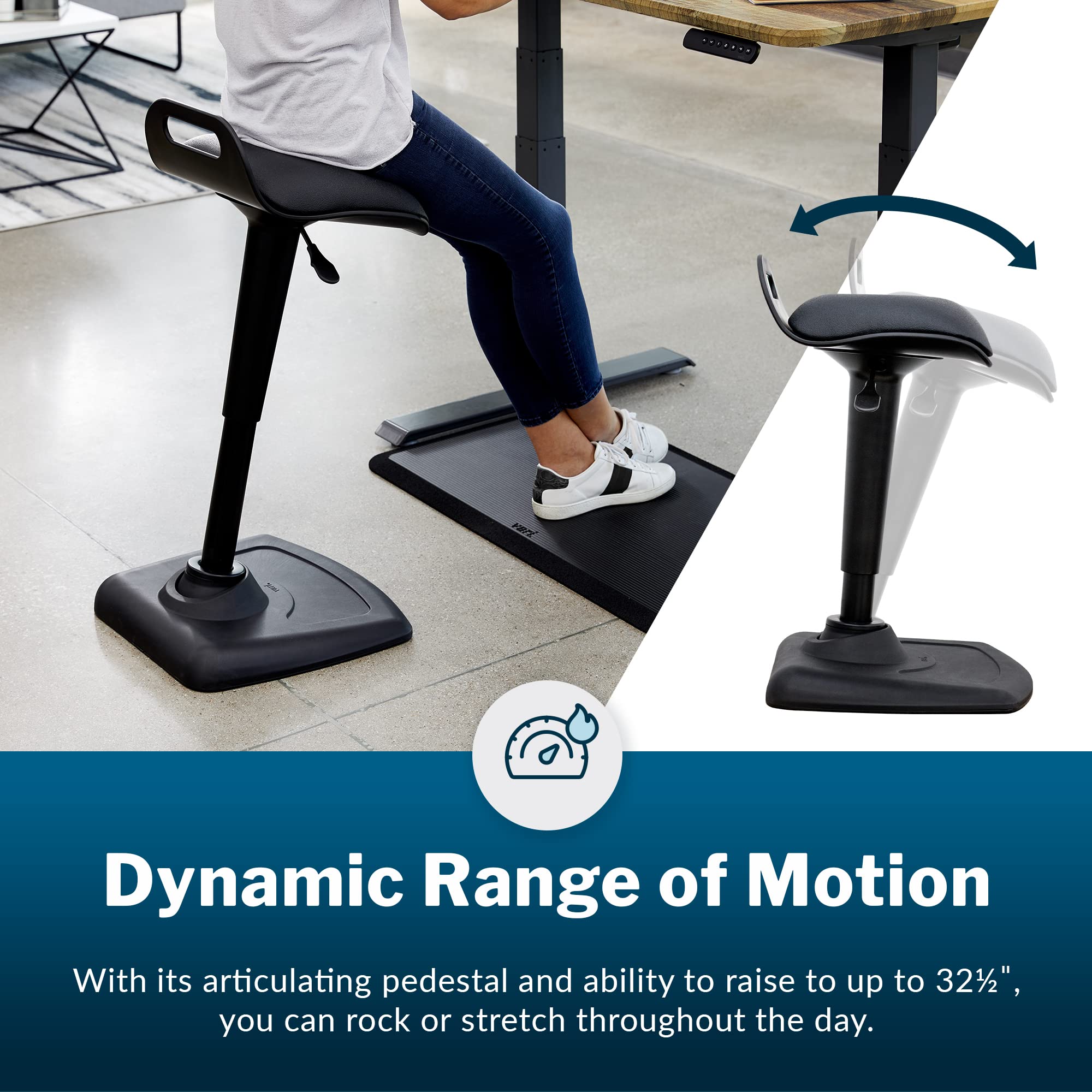 Vari Active Seat - Adjustable Ergonomic Standing Desk Chair for Adults - Portable Home Office & Gaming Stool with Comfortable Wobble Motion - Fully Assembled - Perfect for Work, Study & Home Office