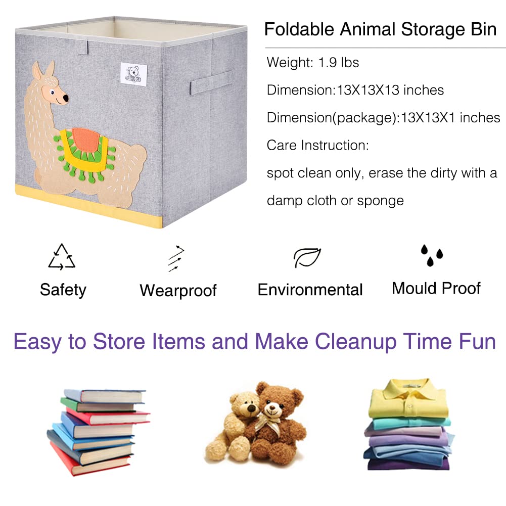 CLCROBD Foldable Fabric Animal Cube Storage Bin - 13 Inch Toy Organizer Box for Kids Nursery & Playroom (Alpaca Design) - Perfect for Stuffed Animals, Books & Toys Organization