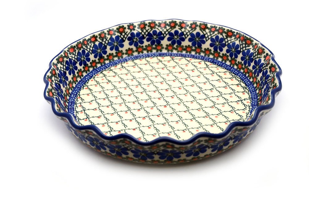 Handmade Polish Pottery Pie Dish - Fluted Primrose Design - Stoneware Baker for Baking, Serving & Decorating - Perfect for Thanksgiving, Christmas & Family Gatherings