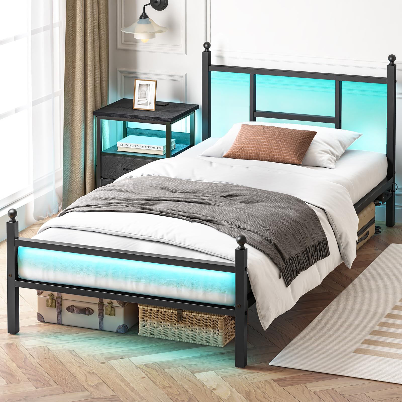**Fixwal Twin Bed Frame with USB Charging Station & Power Outlet - Sturdy Metal Platform Bed for Small Spaces, Dorm Rooms & Guest Bedrooms**