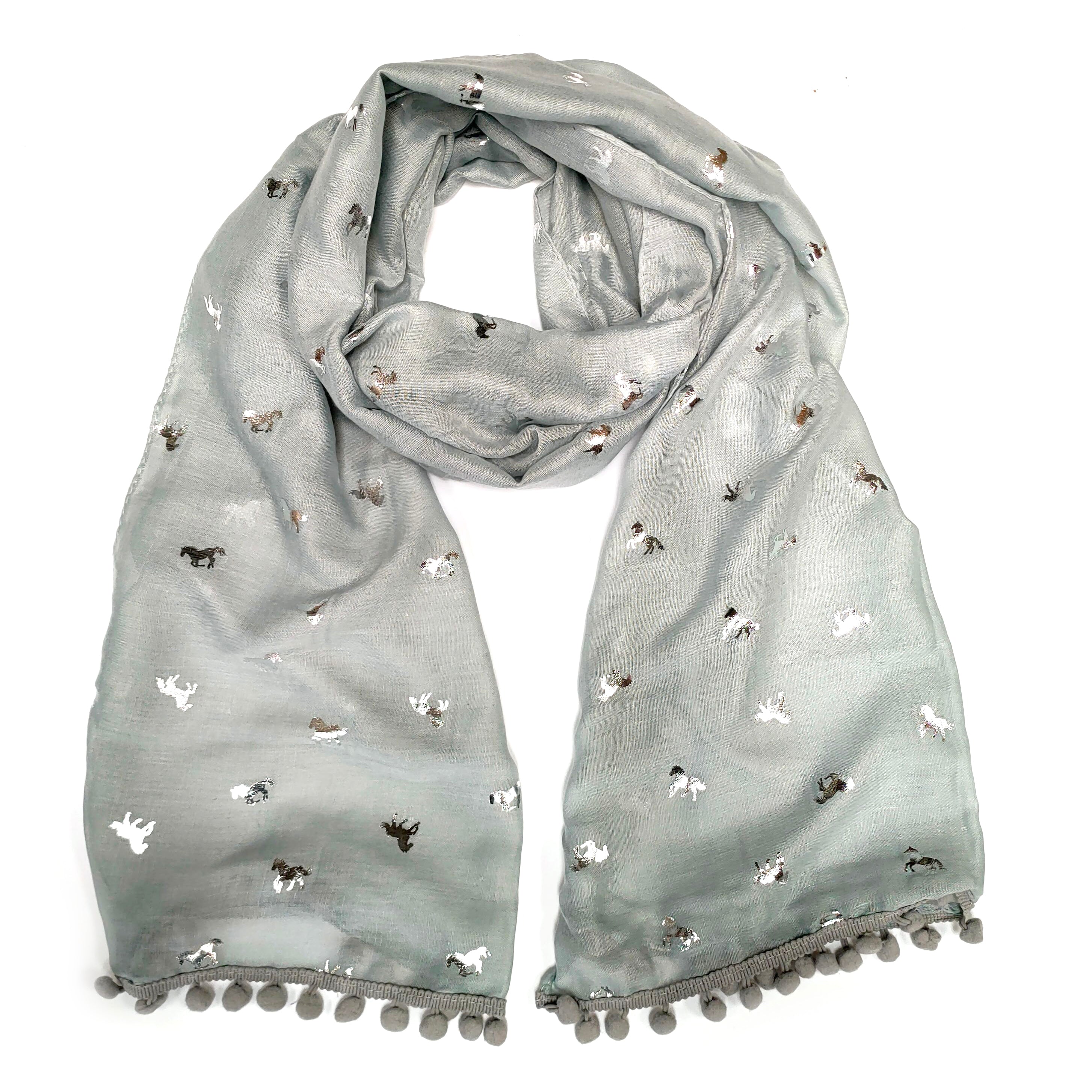 Elegant Embossed Repeating Horse Pattern Scarf - Soft Winter Fashion Accessory for Women - Perfect for Office, Party & Holiday Outfits