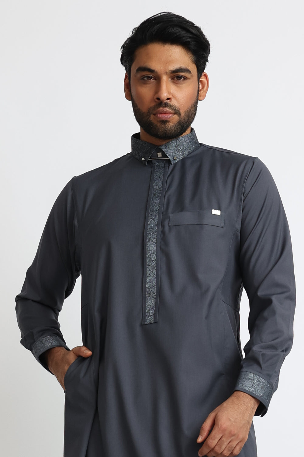 Premium J130 Ash Grey Thobe for Men - Traditional Islamic Robe for Prayer, Eid & Special Occasions