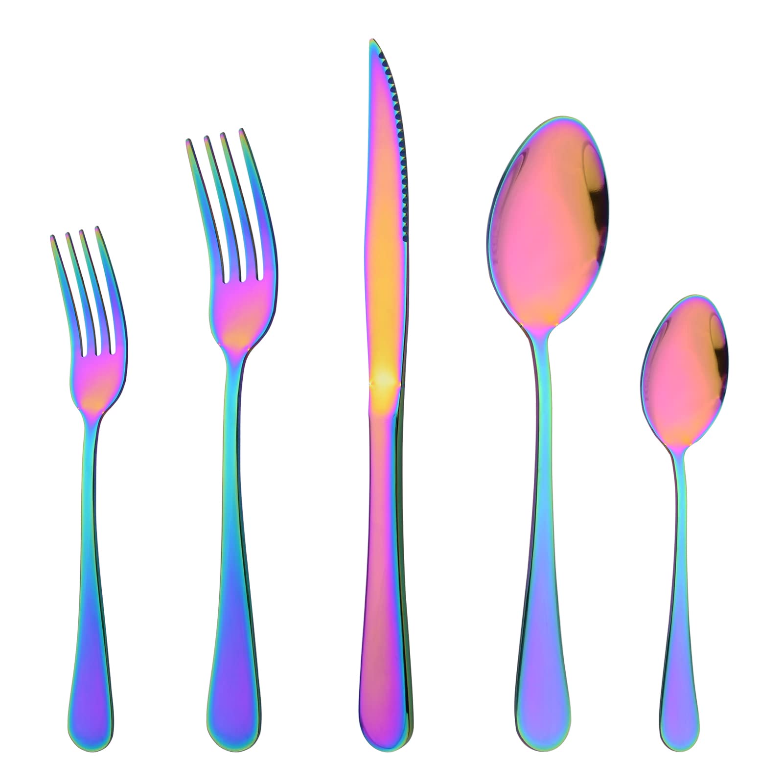 20-Piece Stainless Steel Flatware Set with Steak Knives - Rainbow Colored Mirror Polished Cutlery for 4 - Dishwasher Safe Kitchen & Restaurant Tableware - Perfect for Dinner Parties, Family Meals & Daily Dining