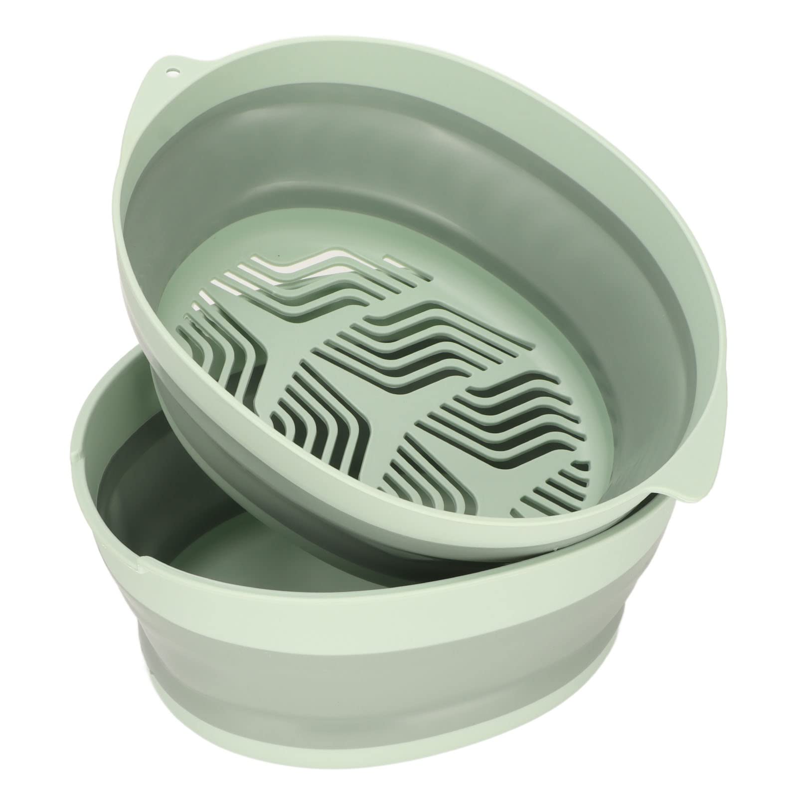 Double Layer Plastic Drain Basket for Fruits & Vegetables - Foldable Kitchen Storage for Travel & Outdoor (Small, Green)
