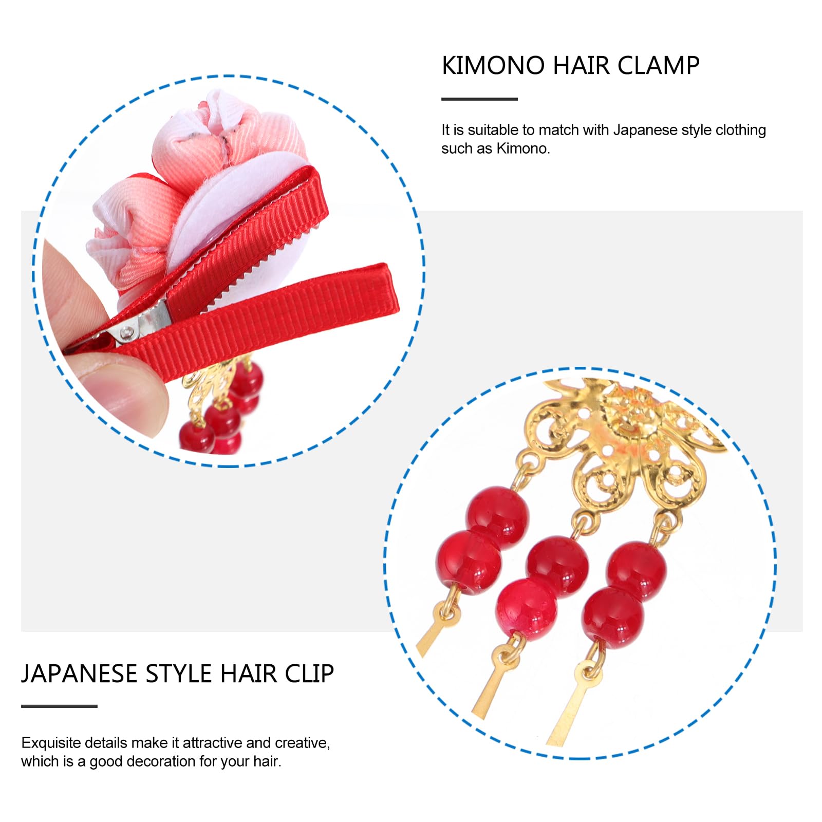 Minkissy Japanese Style Hair Clips - 1 Pair Tassel Flower Hairpins for Women & Girls, Traditional Kimono Hair Accessories, Hanfu Hair Clamps, Bridal Hair Barrettes (Red) - Perfect for Weddings, Cosplay, Tea Ceremonies & Cultural Events