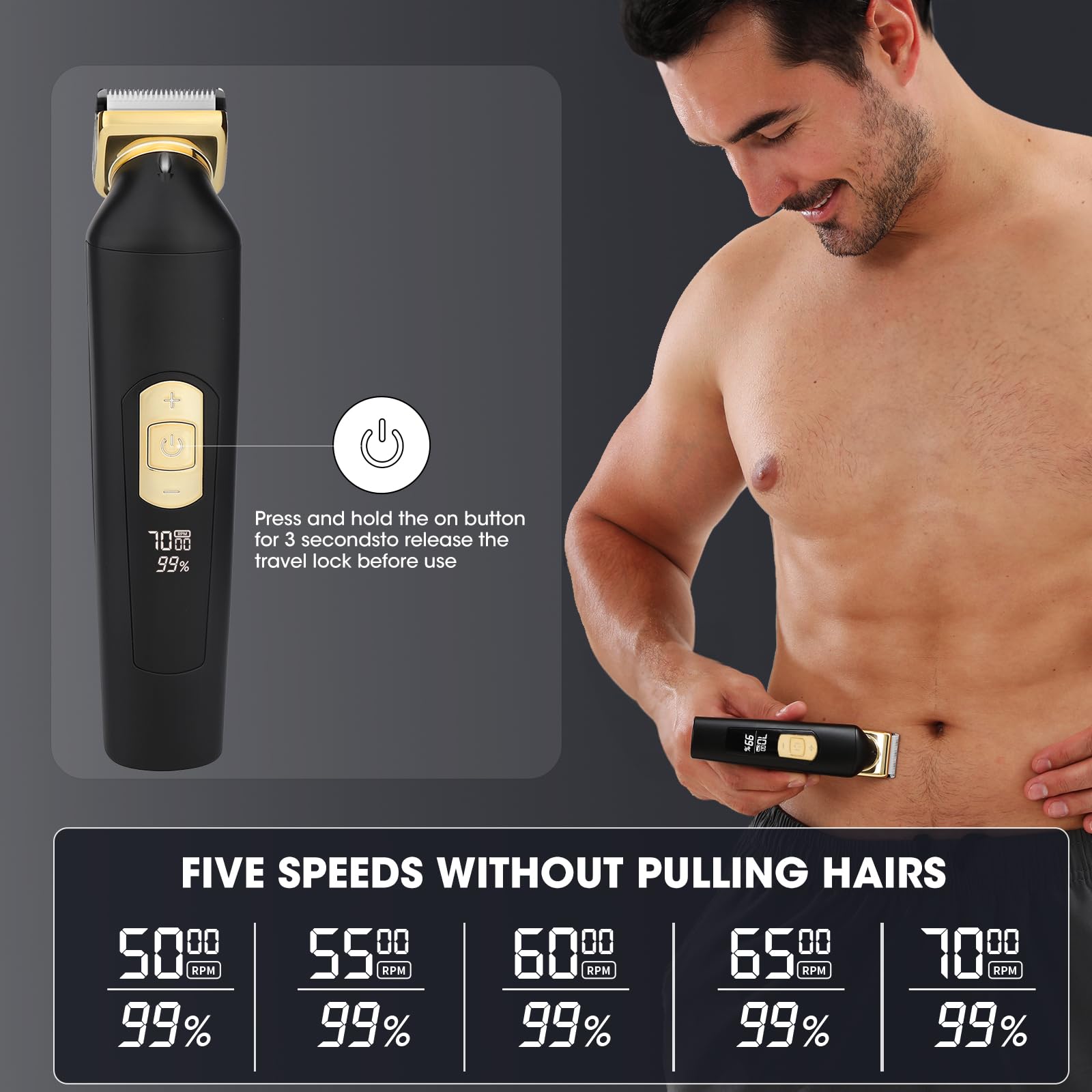 Lanumi Electric Body Hair Trimmer for Men - Wet/Dry Groin Groomer & Ball Trimmer with LCD Display & Rechargeable Dock - Perfect for Pubic, Underarm & Body Grooming at Home or Travel