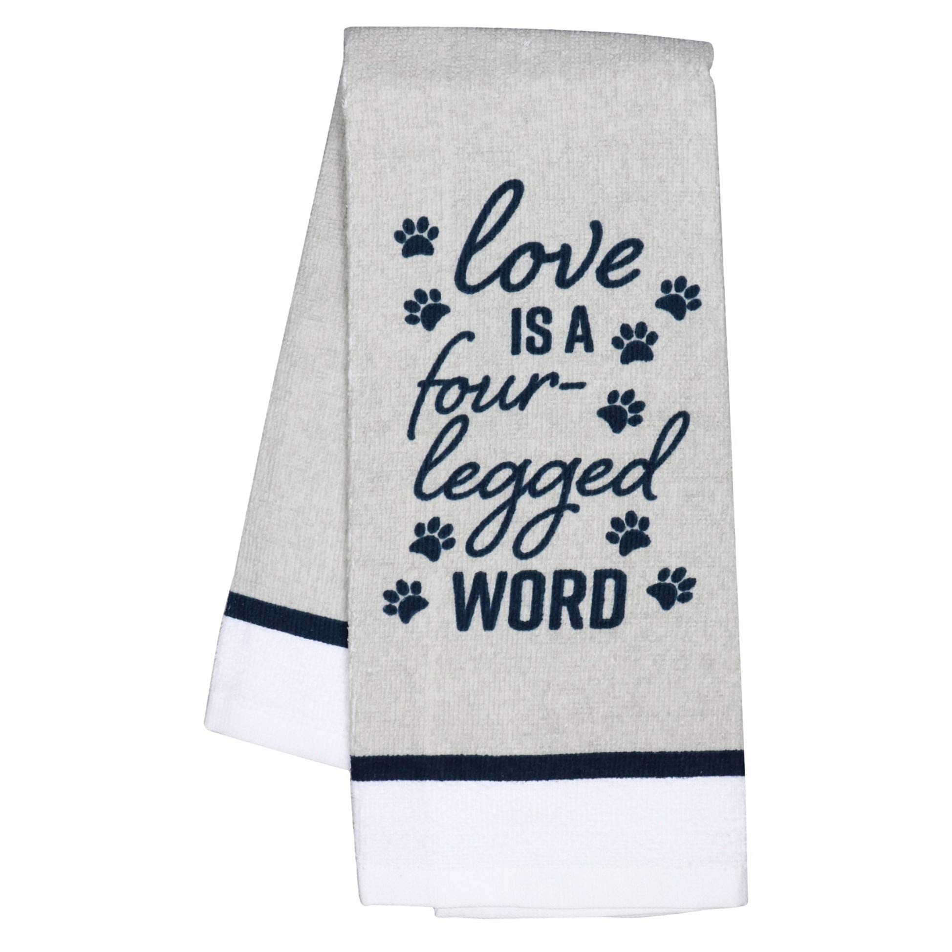 Greenbrier 'Love is a Four Legged Word' 5-Piece Kitchen Decor Set for Pet Lovers - Includes 2 Towels, 2 Scrubber Dish Cloths & 1 Oven Mitt - Perfect for Dog & Cat Owners' Kitchens