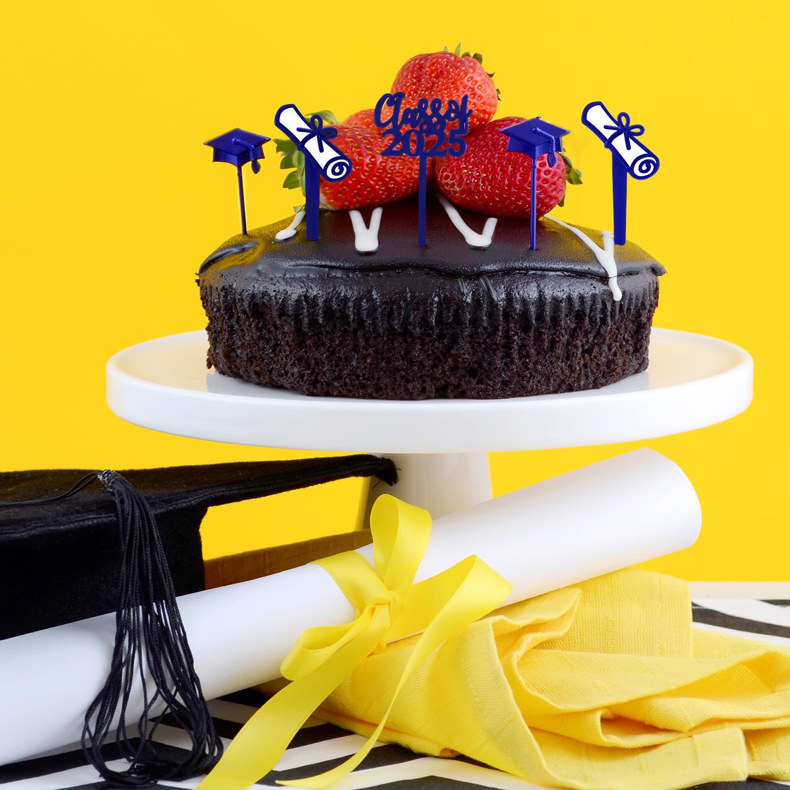 Boao 90-Piece Class of 2025 Graduation Party Supplies - Blue Themed Cake Toppers & Cupcake Picks Decorations (3 Styles) - Perfect for Graduation Celebrations, School Parties & Dessert Table Decor