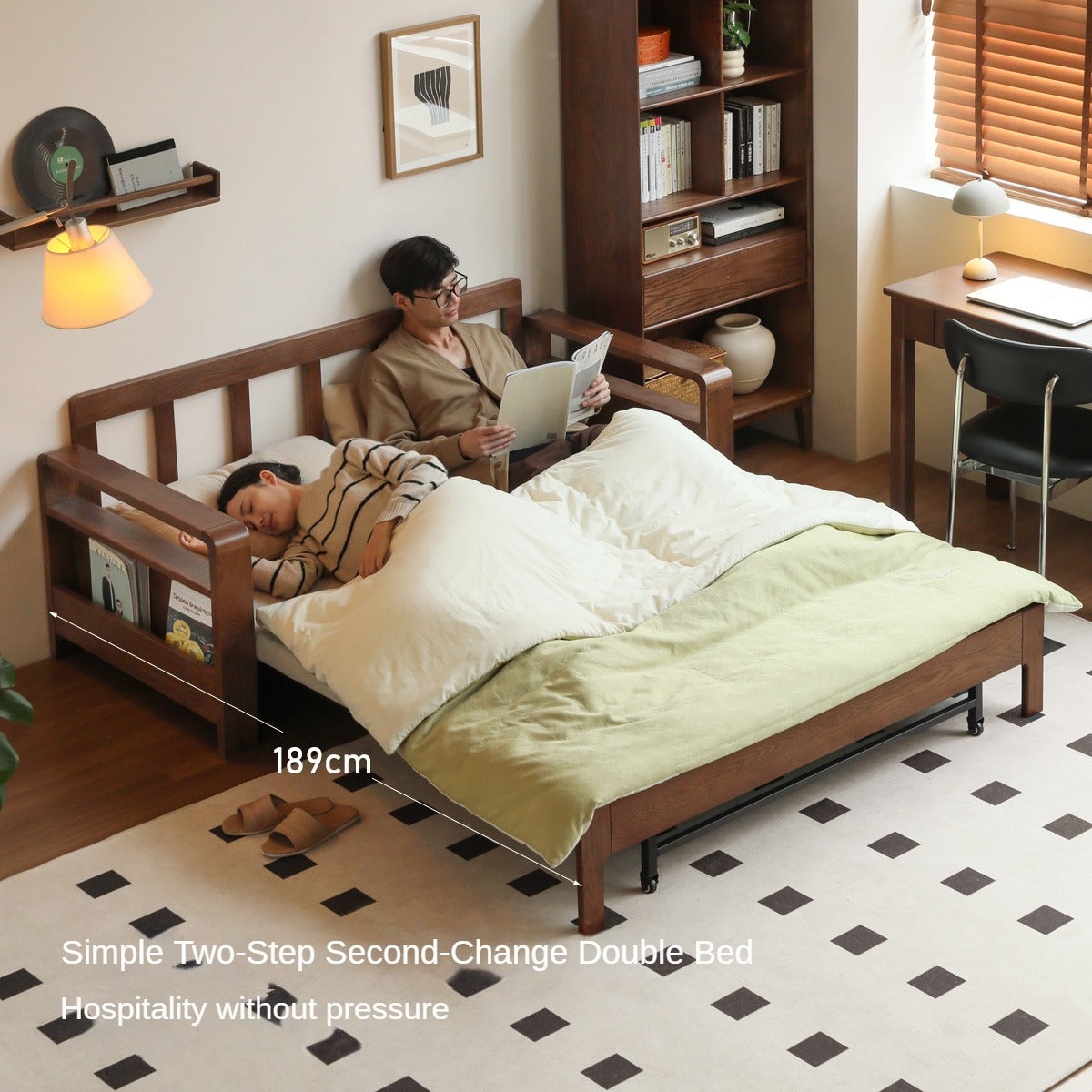 **Oak Solid Wood Folding Sofa Bed – Convertible Sleeper for Small Spaces, Guest Room & Studio Apartments**