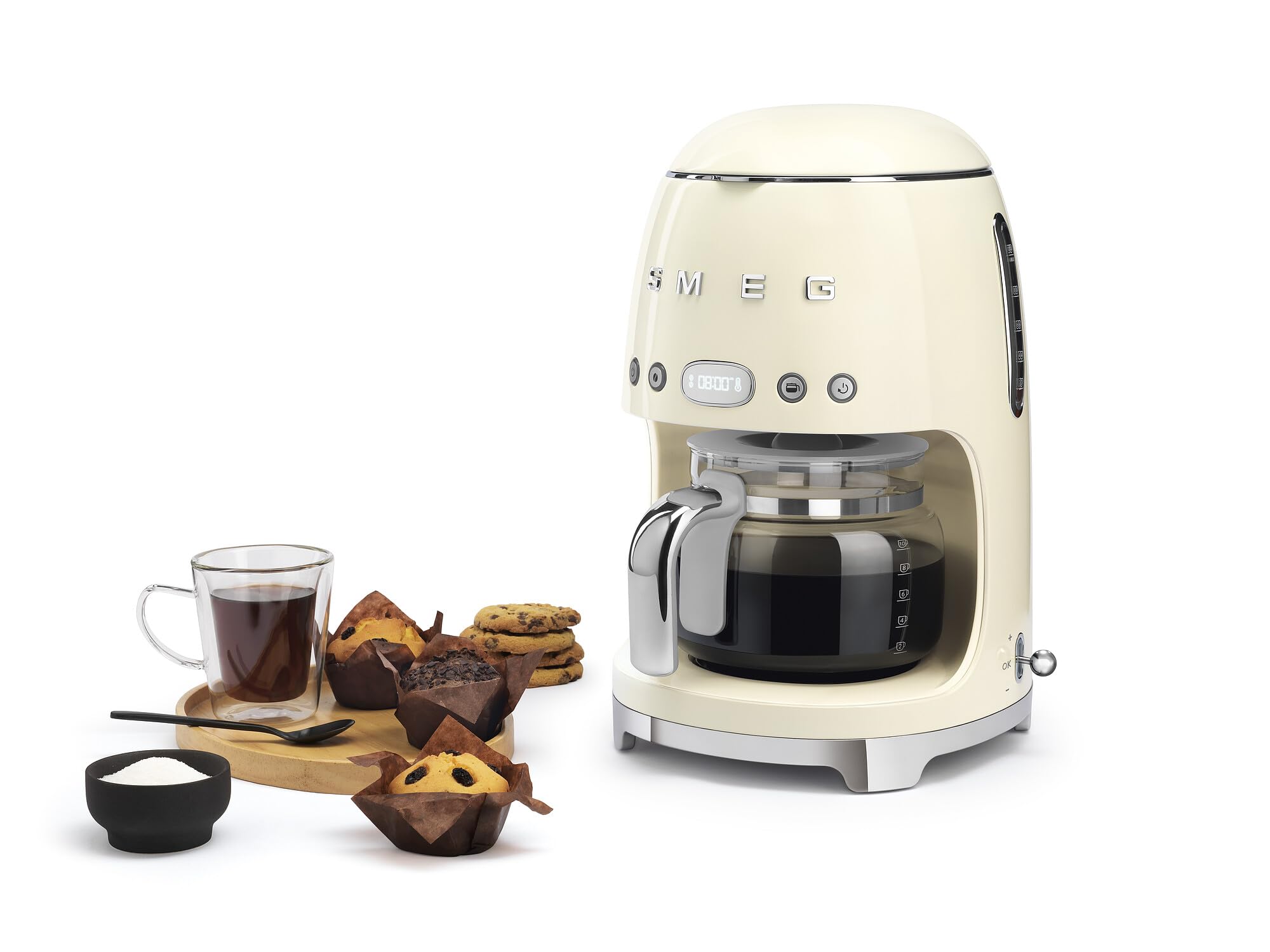 Smeg 50's Retro Style Drip Coffee Maker - 10 Cup Glass Carafe with Auto Start, Keep Warm Plate & Adjustable Brew Strength (Cream) | Perfect for Home Kitchens, Offices & Vintage-Inspired Spaces