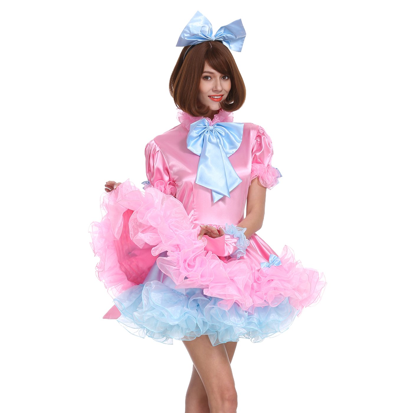 Lockable Pink Puffy Maid Dress for Women - Crossdress Uniform for Cosplay, Halloween & Role Play