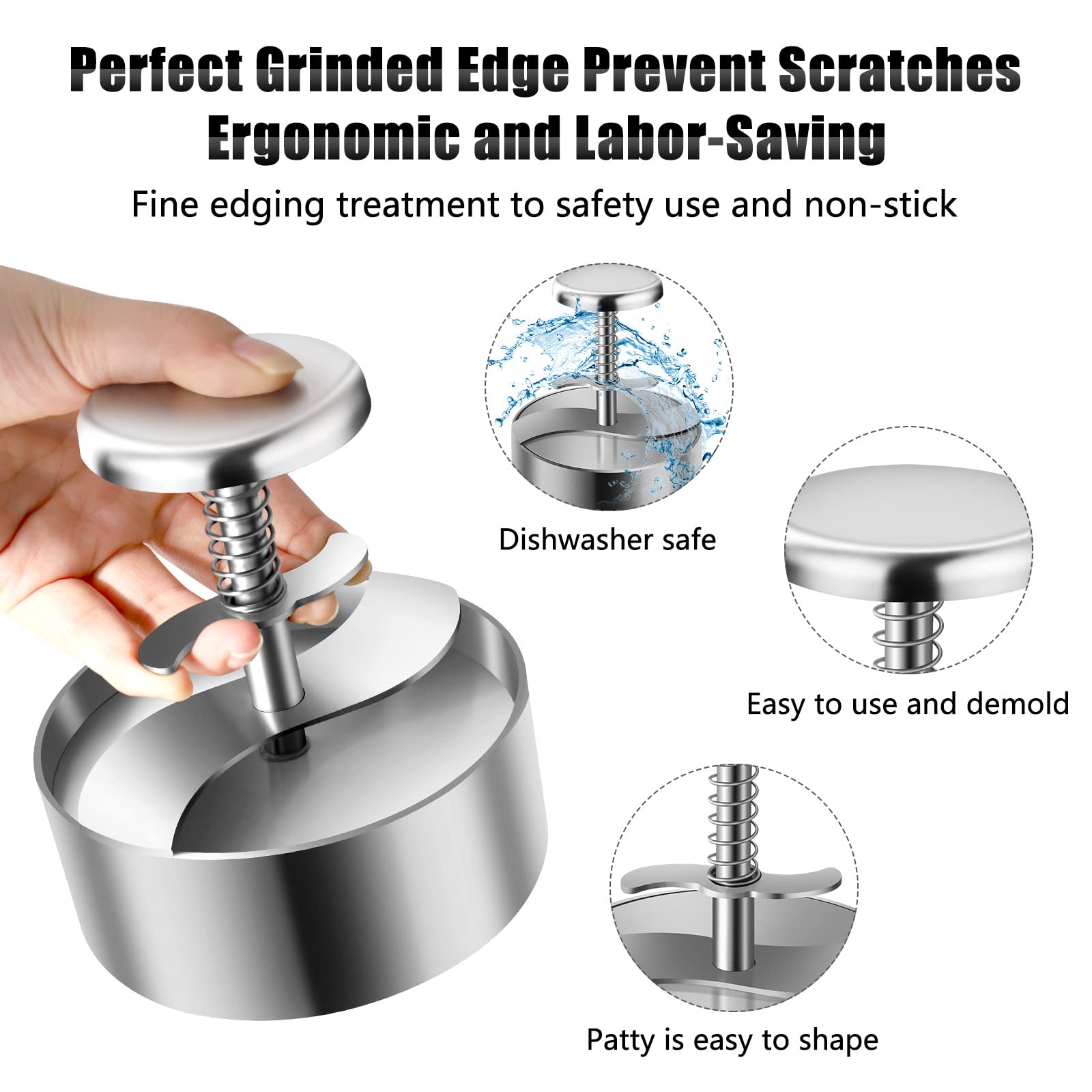 **Stainless Steel Burger Press - Adjustable Hamburger Patty Maker for BBQ & Cooking | 304 Non-Stick & BPA-Free Meat Press for Beef, Burgers & Homemade Hamburgers | Perfect for Grilling, Picnics & Backyard Parties**