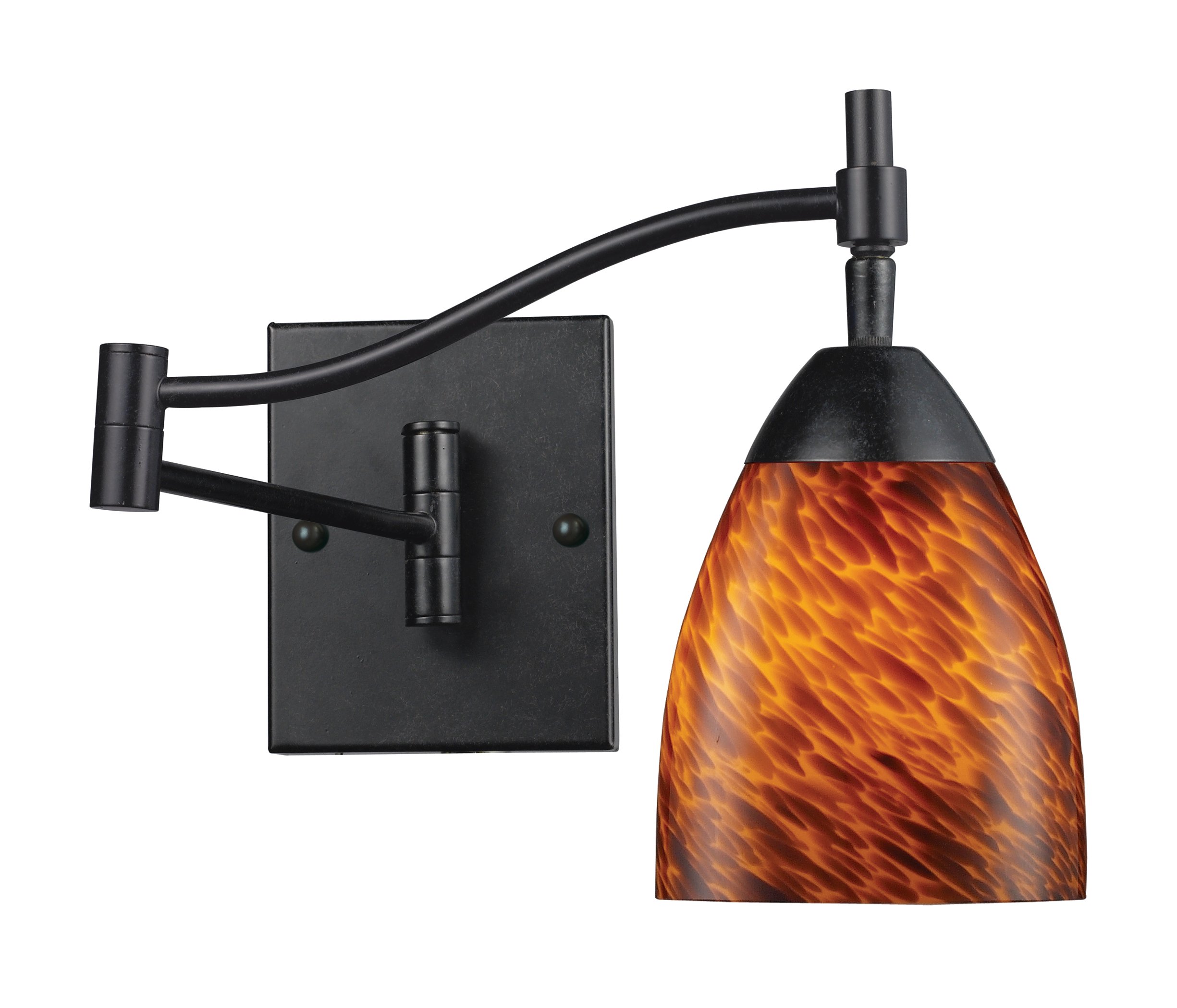 Elk Celina 1-Light Swing Arm Wall Sconce - Dark Rust Finish with Espresso Glass Shade | Vintage Industrial Wall Light for Bedroom, Living Room, Hallway, or Entryway