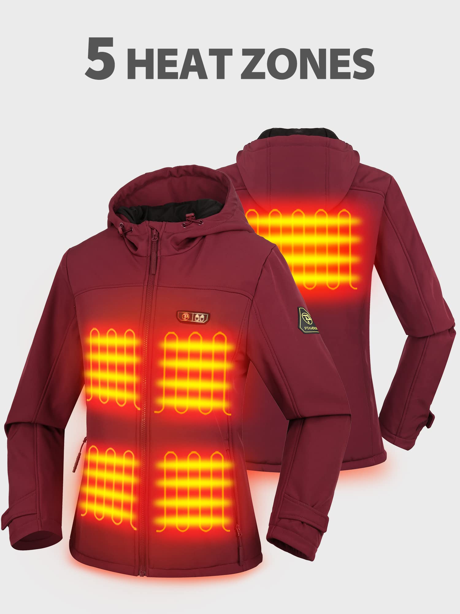 PTAHDUS Women's Heated Jacket with Battery Pack - Soft Shell Winter Coat with Hand Warmer Pockets, 7.4V USB Rechargeable - Perfect for Outdoor Activities, Skiing, Hiking & Cold Weather Commutes