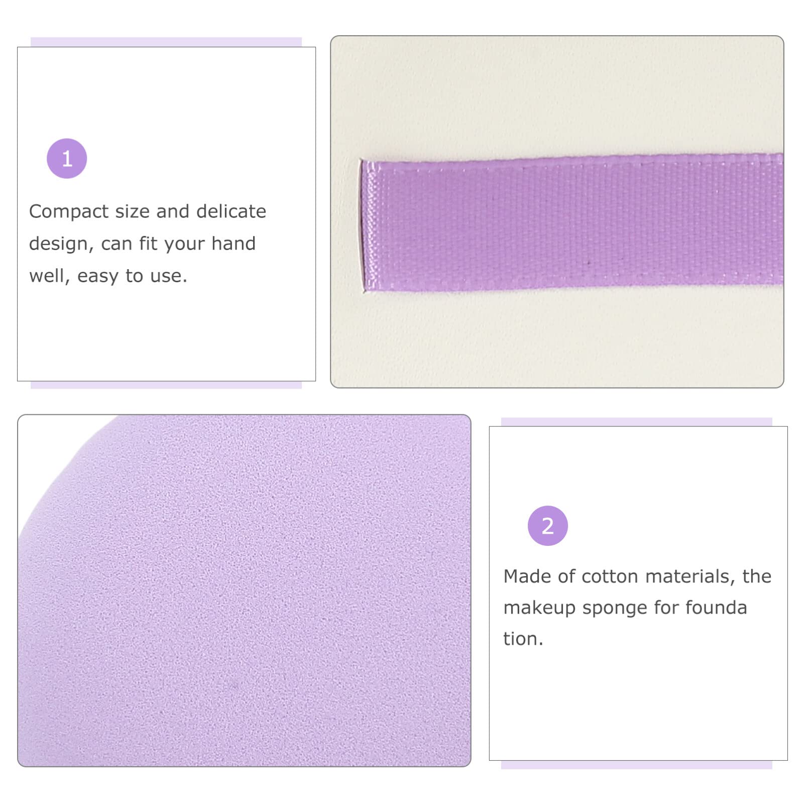 FOMIYES 4-Piece Round Makeup Powder Puffs - Soft Cosmetic Sponge for Wet & Dry Application - Loose Powder Applicator with Cotton Ribbon (Miss Purple) - Perfect for Foundation, Setting Powder & Blush Application