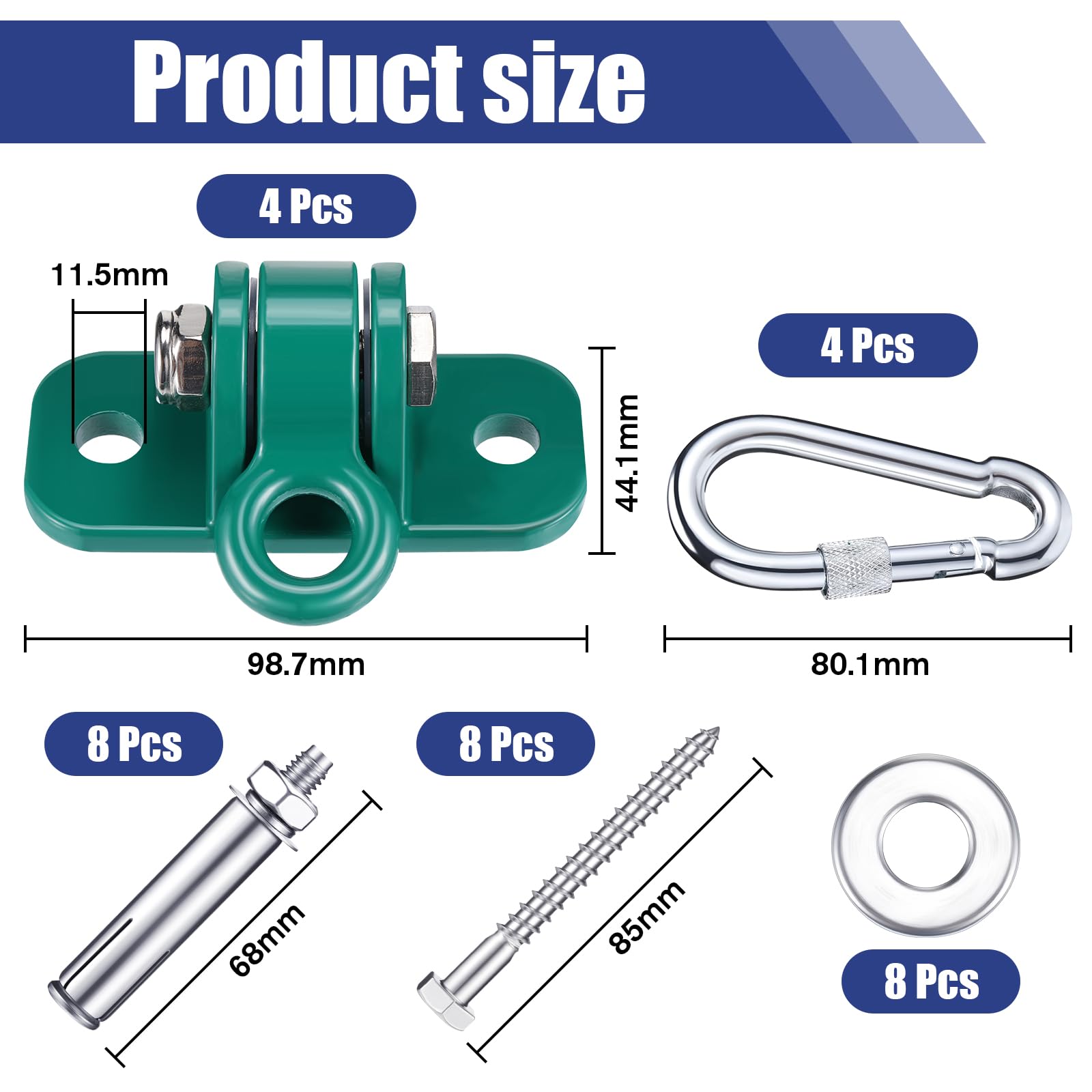 Heavy Duty Swing Hangers Set of 4 - 1800 lb Capacity Swing Hardware Kit with Hooks, Screws, Bolts & Washers for Wood/Concrete - Perfect for Porch, Patio, Yoga, Indoor & Outdoor Play Sets